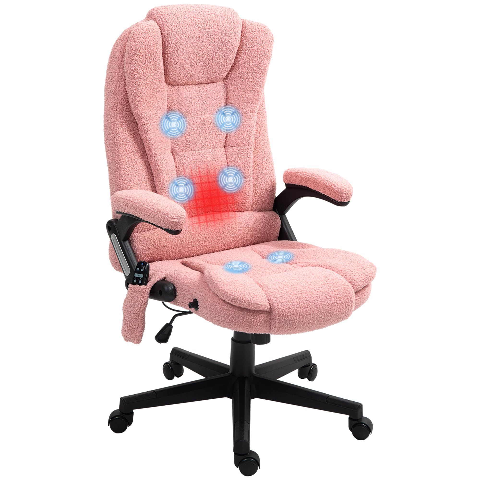 HOMCOM 6-Point Vibrating Massage Office Chair with Heating - Velvet High Back Executive Chair, Reclining Backrest, Padded Armrests & Remote Control (Pink) - Perfect for Home Office, Gaming & Relaxation