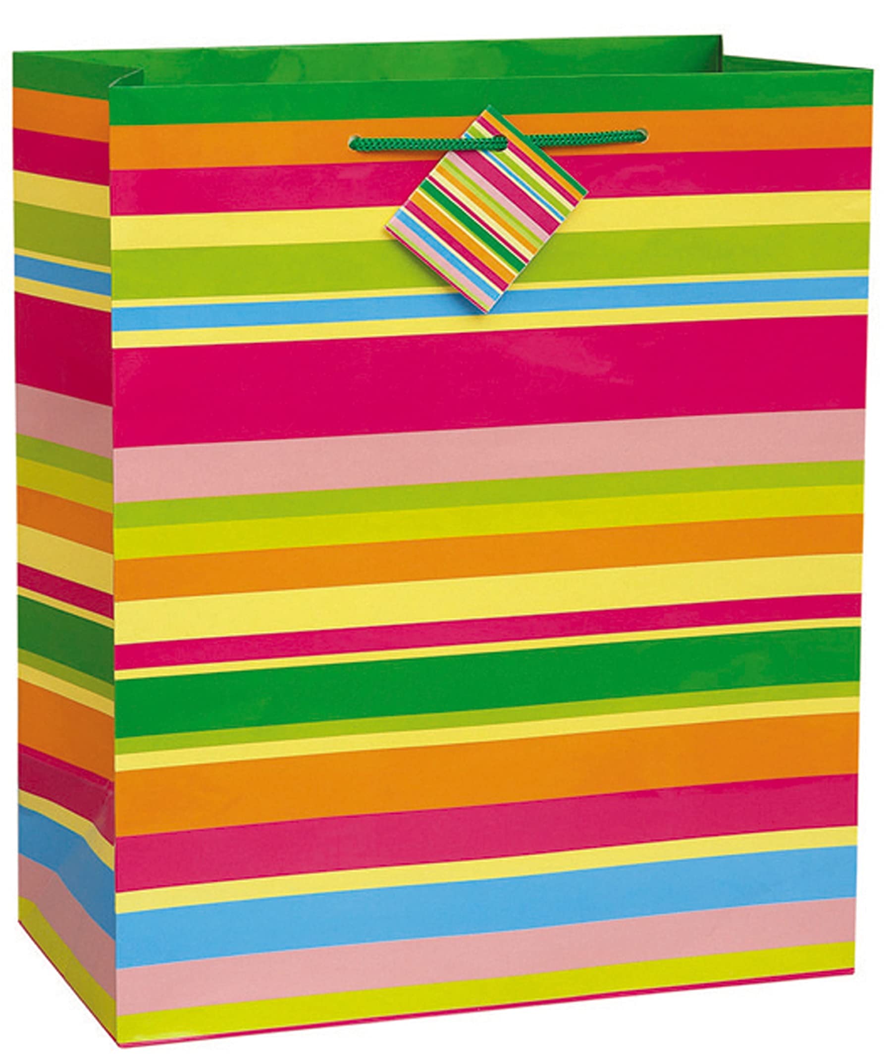 Pastel Pink 13-inch Horizontal Striped Gift Bags - Medium Size Party Favor Bags for Baby Showers, Birthday Parties & Wedding Favors