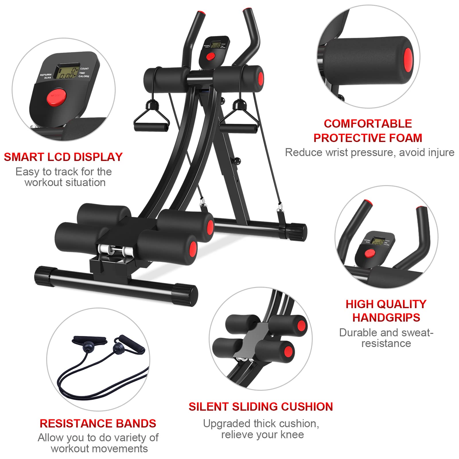 KESHWELL Ab Machine - Adjustable Abdominal Cruncher for Home Gym, Core Workout Equipment with Resistance Bands & LCD Display | Full Body Exercise for Women & Men | Perfect for Toning Abs, Waist Training and Strength Building at Home