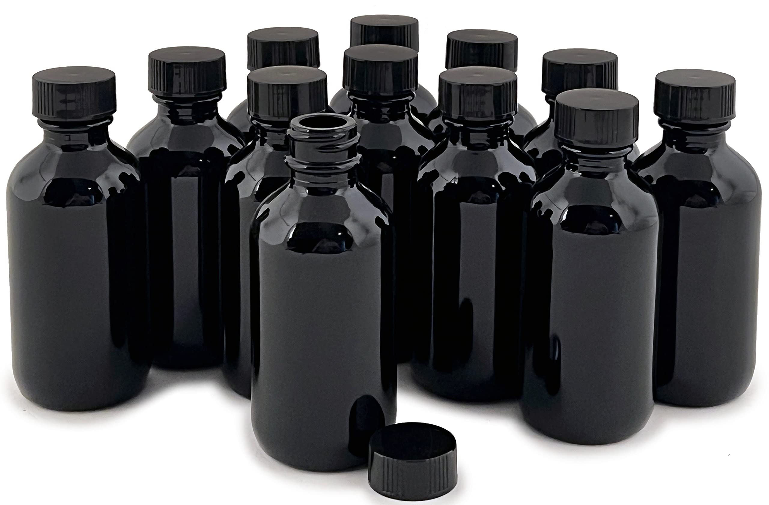 Vivaplex 12-Pack 2 oz Black Glass Bottles with Lids - Perfect for Essential Oils, DIY Beauty Products & Travel-Sized Containers