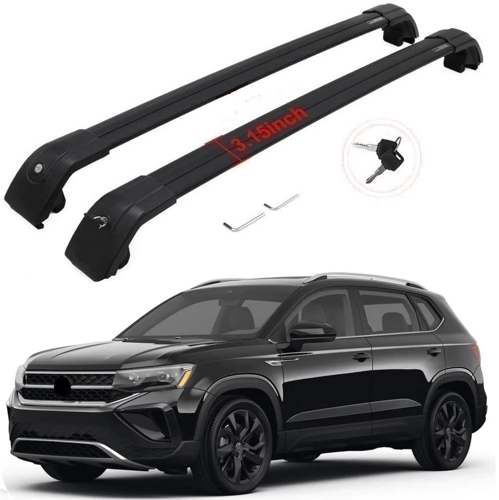 Lockable Roof Rack Cross Bars for VW Taos 2022-2024 & Tiguan 2017-2024 | Heavy Duty Cargo Carrier for Kayak, Bike, Luggage | Secure Outdoor Adventure Gear Transport for Camping, Road Trips