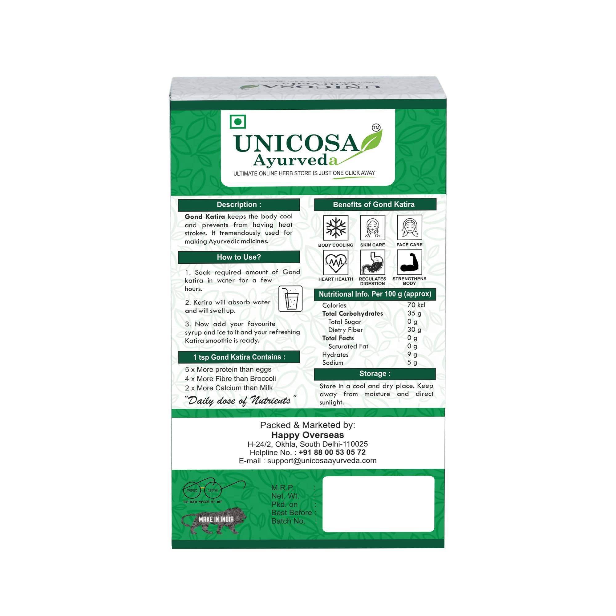 UNICOSA Pure Ayurvedic Gond Katira (Edible Tragacanth Gum) - 200g | Natural Cooling Herbal Superfood | High Nutritional Value | Perfect for Summer Drinks, Desserts & Traditional Remedies