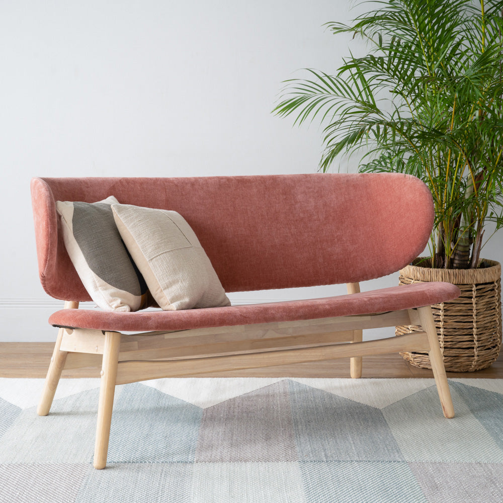 POLARA 2 Seater Lounge Chair - Modern Oak Wood Frame with Salmon Fabric - Perfect for Living Room, Patio or Office Relaxation