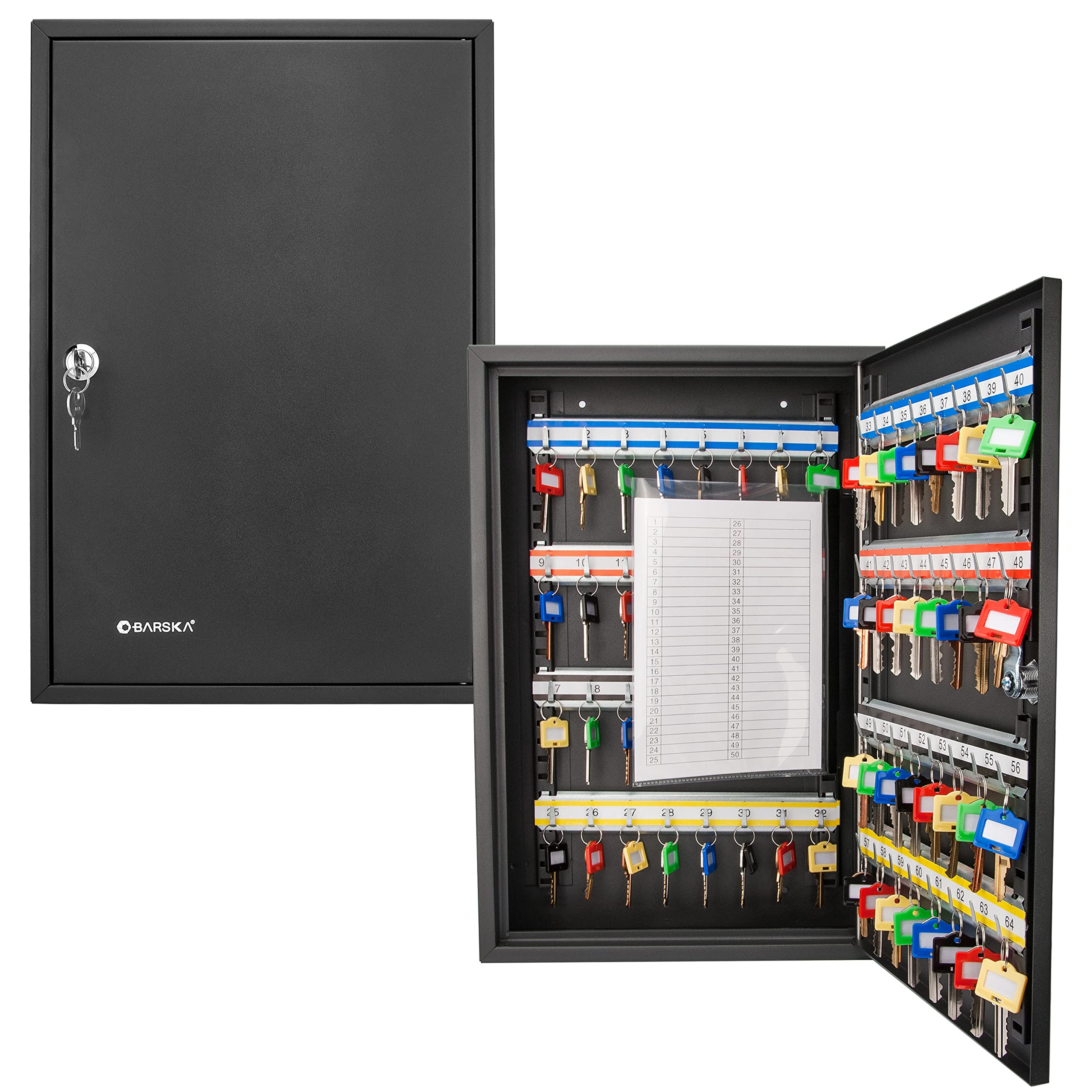 Barska Adjustable Key Cabinet Lock Box with Colorful Key Tag Labels - Secure Key Storage for Home, Office, and Rental Properties