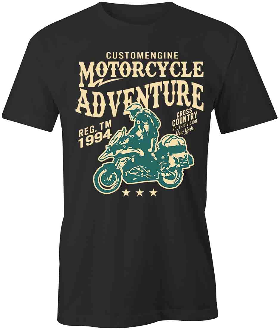 Motorcycle Adventure Graphic T-Shirt for Men - Black Printed Tee | Biker Riding Gear, Motorcycle Enthusiast Apparel, Casual Wear for Road Trips