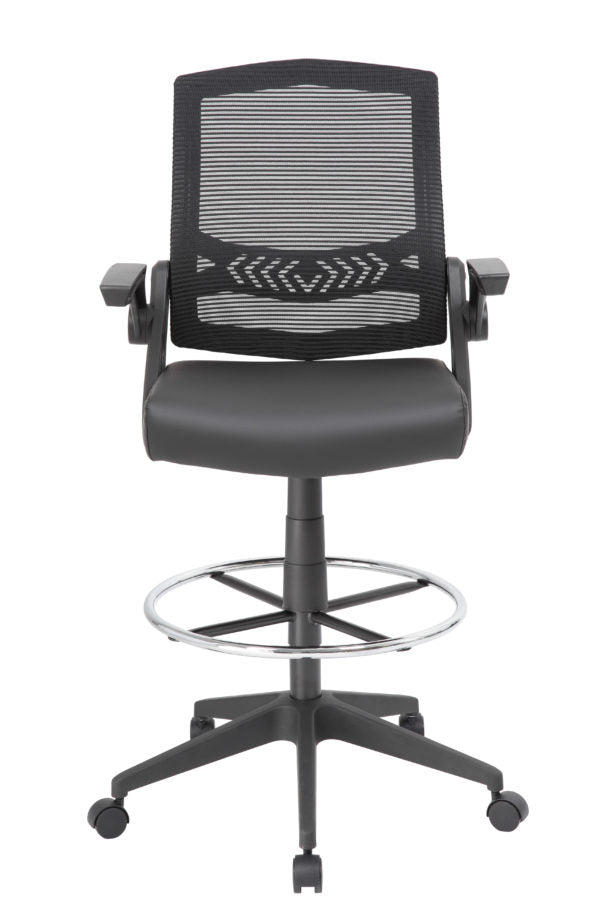 Boss Black Flip Arm Mesh Drafting Stool B16223 - Adjustable Height Office Chair for Architects, Artists & Designers - Perfect for Drafting Tables, Home Offices & Studio Workspaces