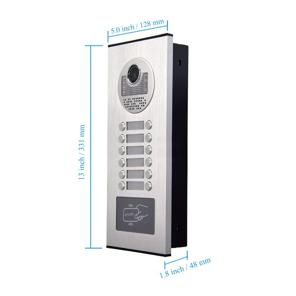 12-Key Wired Video Intercom Doorbell with IR Night Vision & Key Fob Unlock - Apartment Security System for Multi-Unit Buildings, Offices & Gated Communities