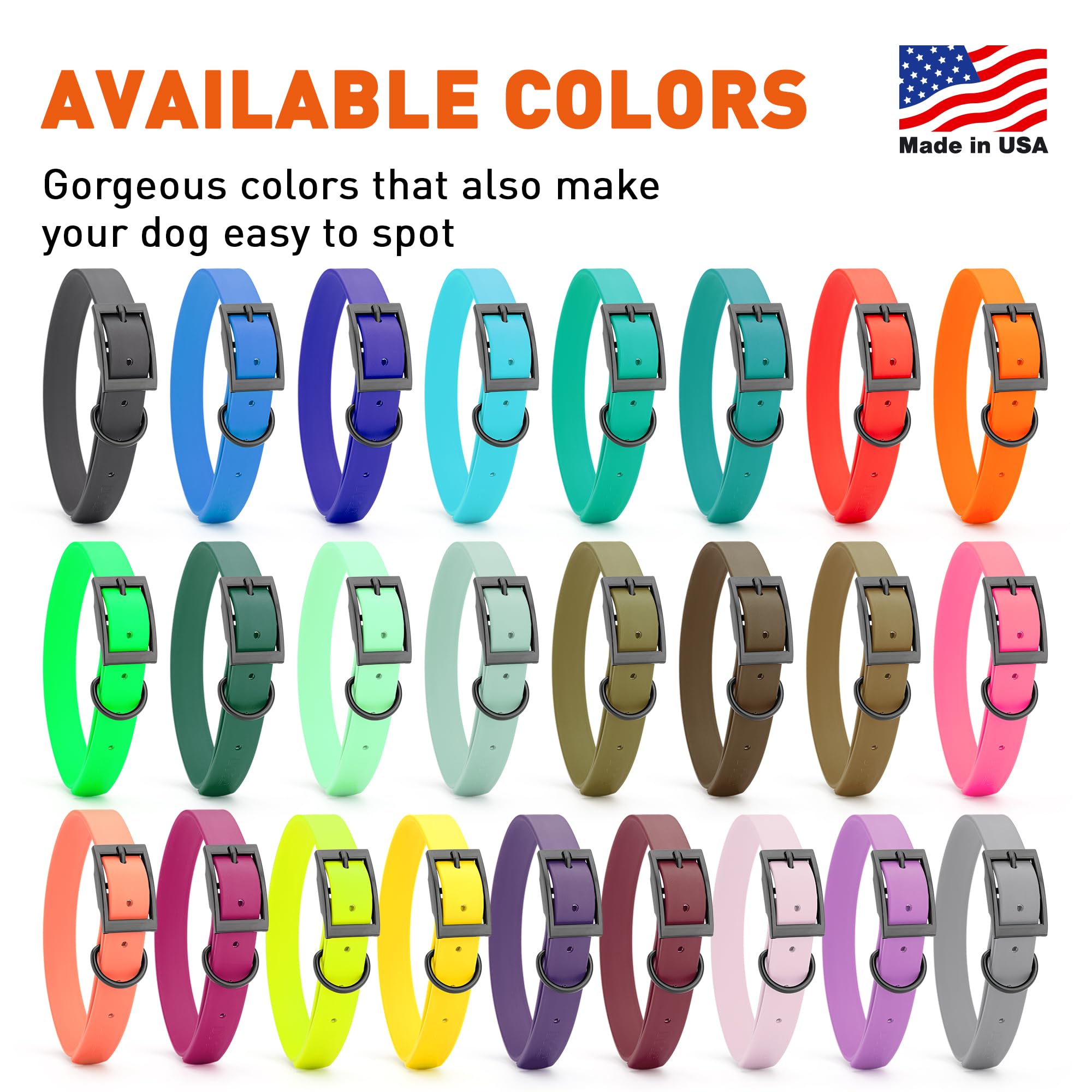 **Waterproof Biothane Dog Collar - Durable Coated Nylon Webbing with Black Hardware, Odor-Proof & Easy to Clean - Fits Small, Medium & Large Dogs (Hunter Orange) - Perfect for Outdoor Adventures, Hiking & Training**