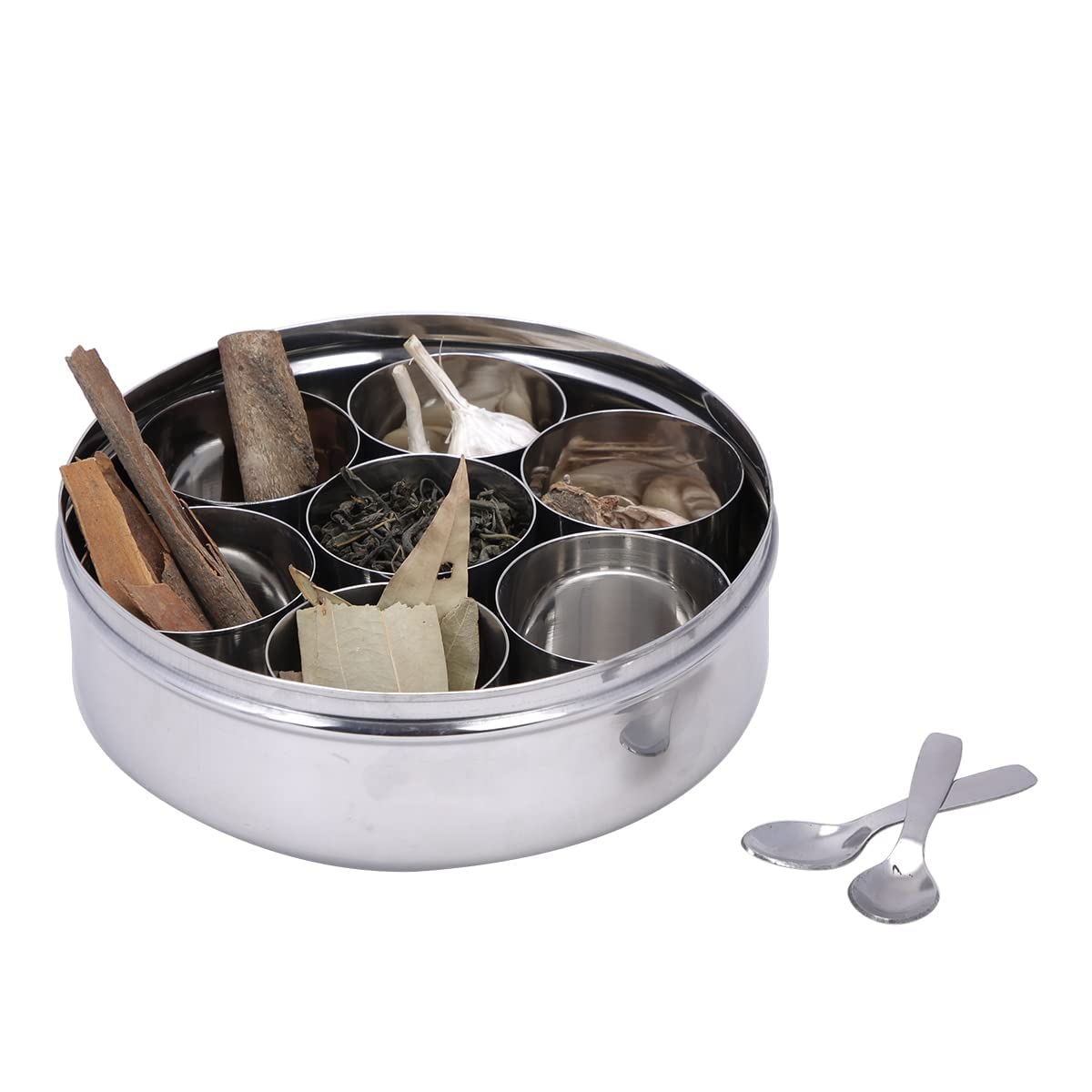 Premium Stainless Steel Spice Box Set - 7 Compartment Masala Storage Container with Transparent Lids | Compact Spice Rack Organizer for Kitchen Countertop, Pantry & Cooking Essentials | Perfect for Indian Cooking, Meal Prep & Spice Storage