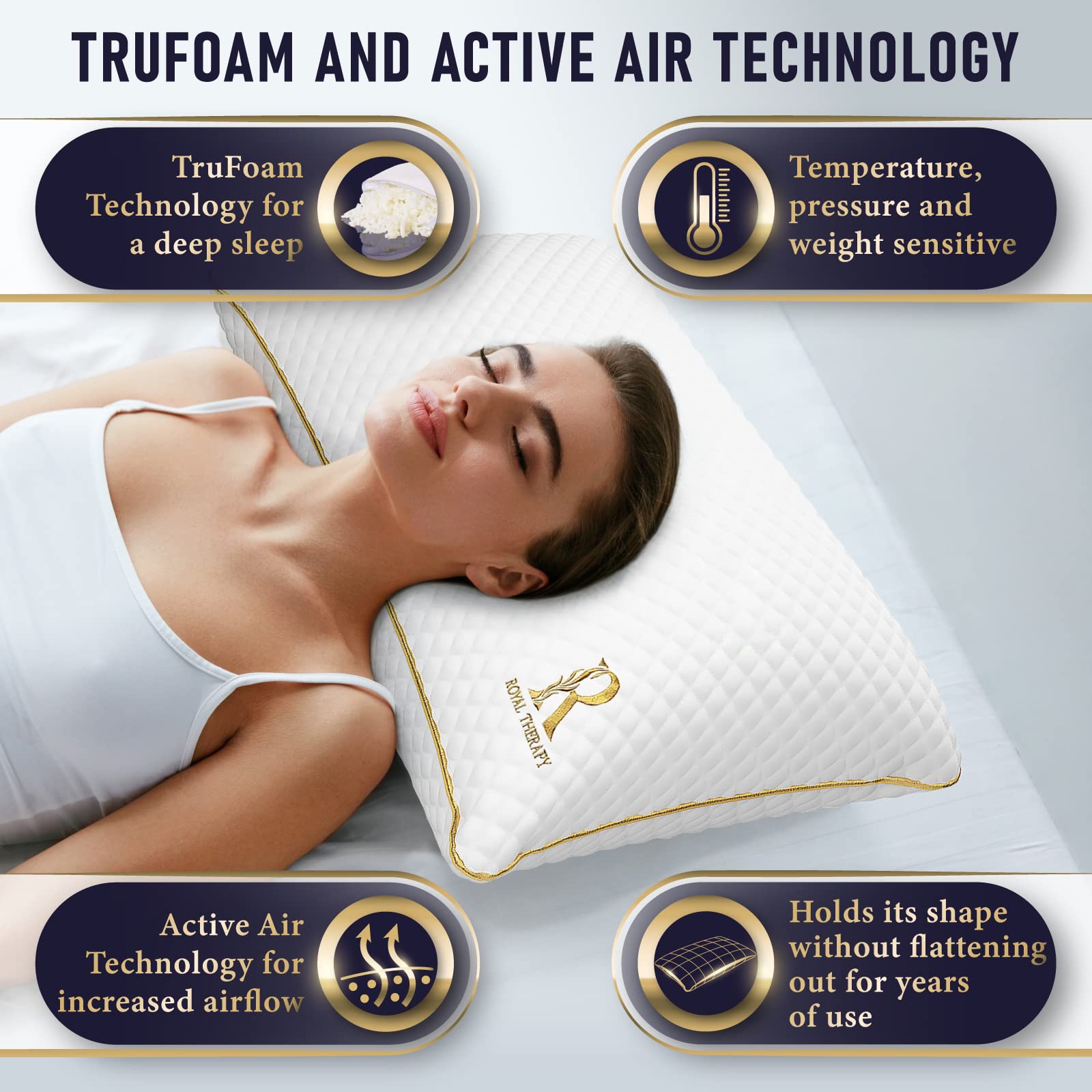 Royal Therapy 2-Pack King Size Memory Foam Pillows - Shredded Foam with Hypoallergenic Bamboo Rayon Cover, CertiPUR-US Certified, Removable & Washable - Neck Pain Relief for Side, Back & Stomach Sleepers - Perfect for Home, Hotel & Travel Use