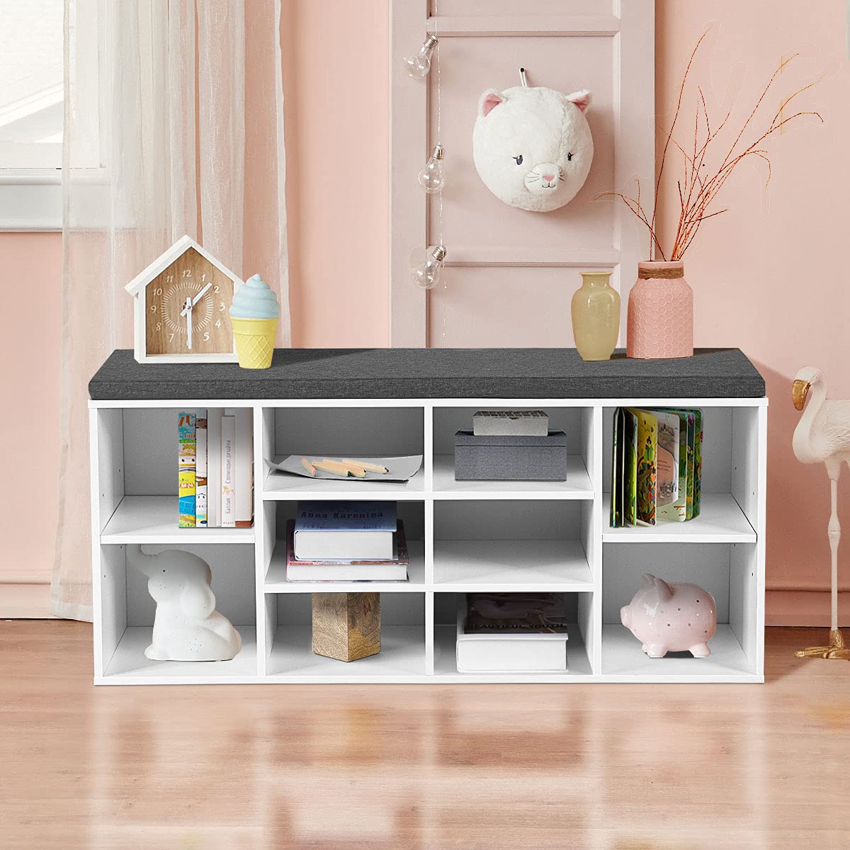 White Storage Bench with Seat - Multi-Purpose Entryway, Bedroom & Living Room Organizer - Perfect for Shoes, Blankets & Home Decor