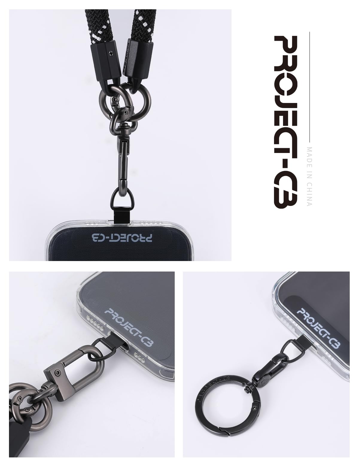 Universal Phone Lanyard Patch with Spring Ring - Metal Phone Tether Tab & Strap Replacement Part for Cellphones (Black) | Perfect for Work ID Badges, Events, Travel & Hands-Free Convenience