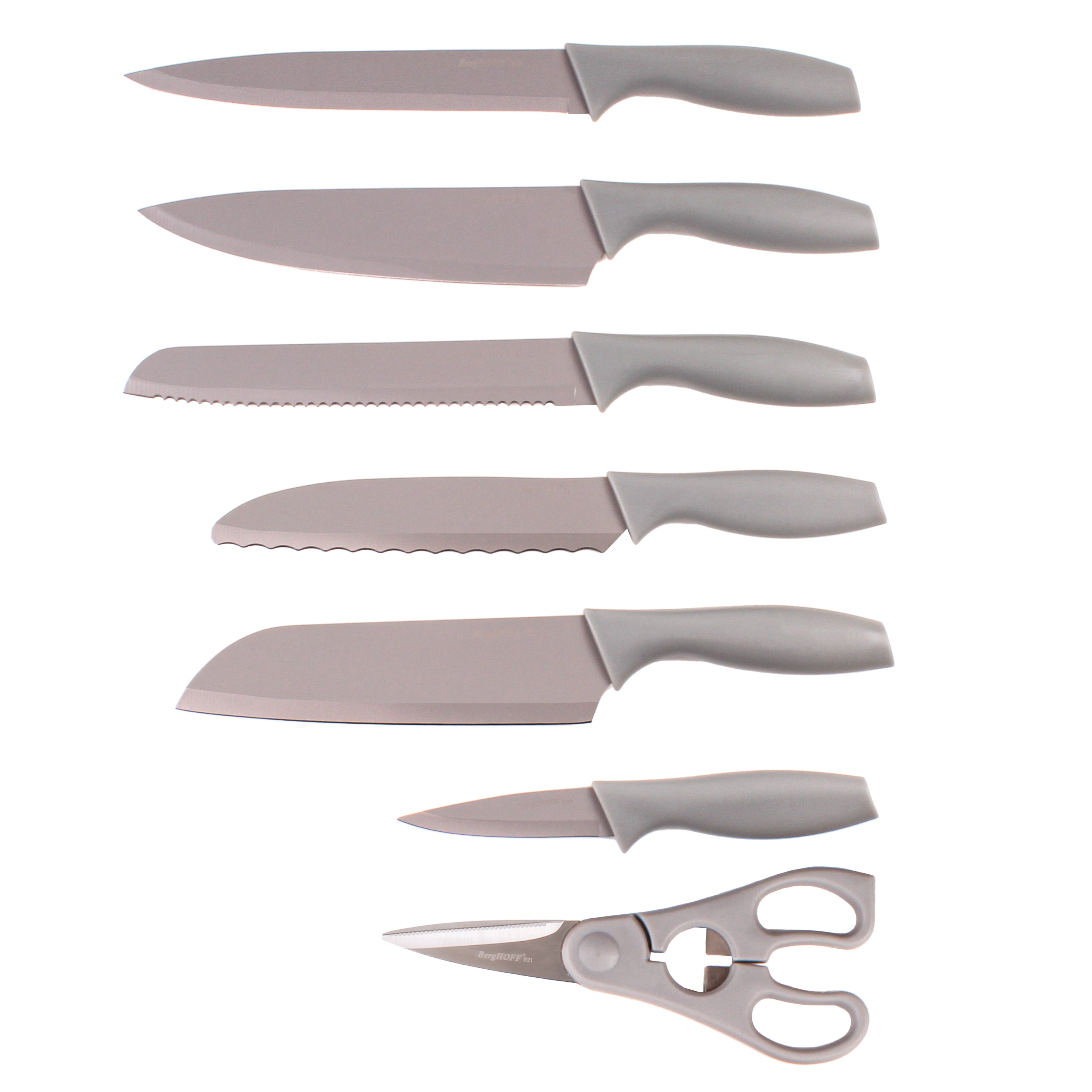 BergHOFF Leo 8-Piece Stainless Steel Kitchen Knife Set with Universal Knife Block, Grey - Premium Knives for Chopping, Slicing & Dicing - Perfect for Home Chefs & Cooking Enthusiasts