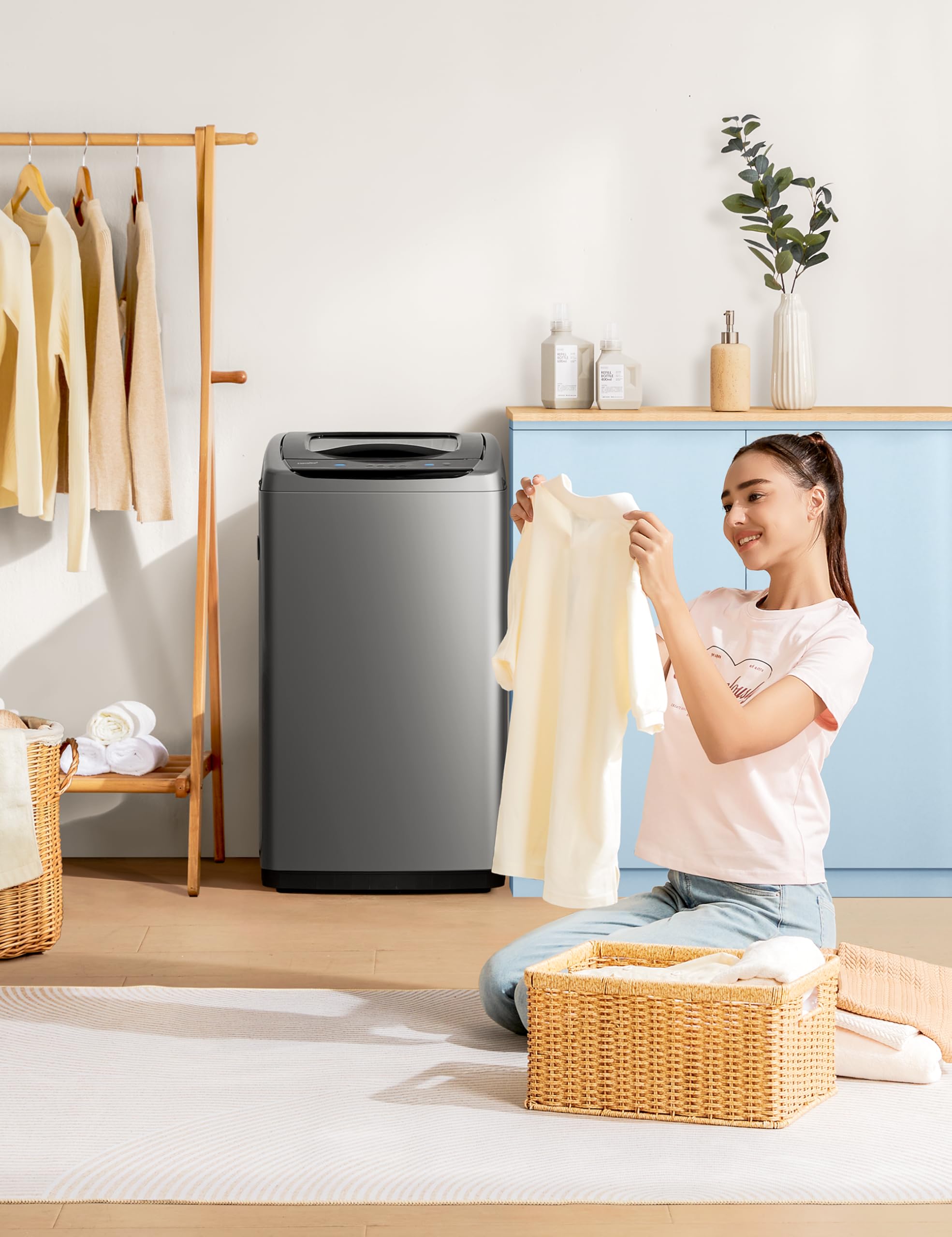 Comfee 0.9 cu.ft Portable Washing Machine - Compact Full-Automatic Washer with LED Display, 5 Wash Cycles & Built-in Rollers - Perfect for Apartments, RVs, Dorms and Small Spaces