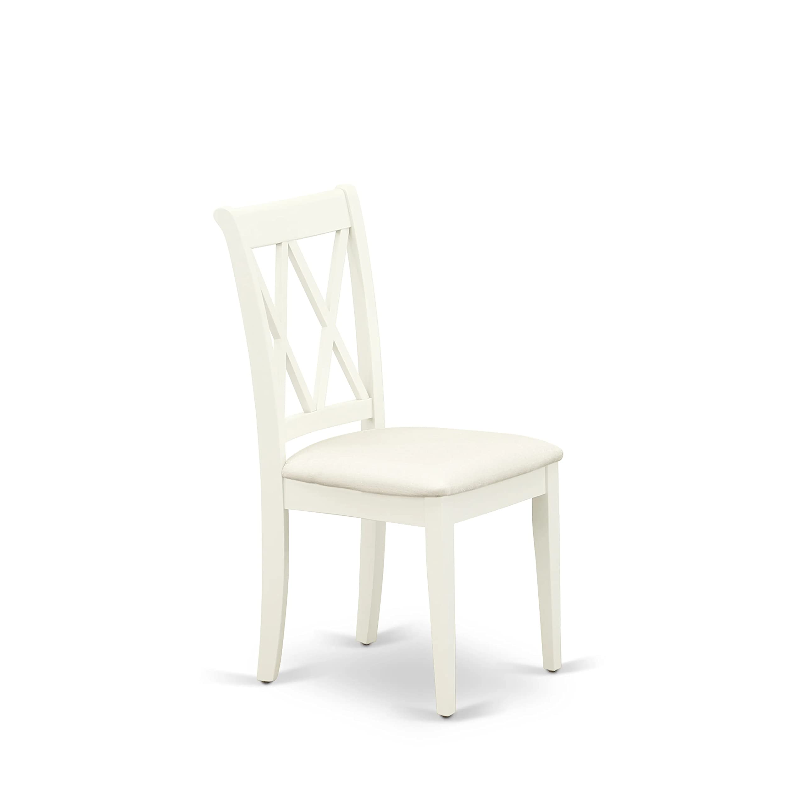 East West Furniture DMCL3-LWH-C 3-Piece Round Kitchen Table Set with Drop Leaf & 2 Upholstered Chairs - Space Saving Dining Set for Small Spaces, 42x42 Inch, Linen White - Perfect for Apartments, Breakfast Nooks & Cozy Dining Areas