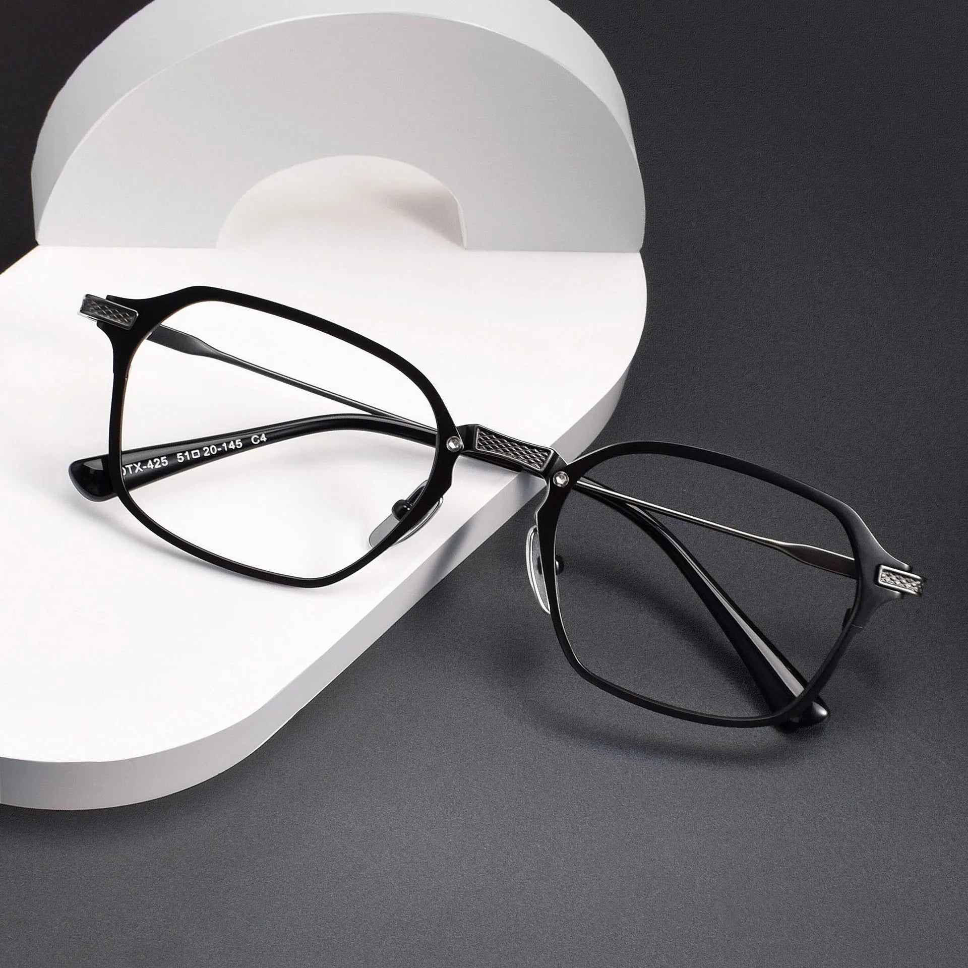 Black Unisex Full Rim Flat Top Square Titanium Eyeglasses Frame 63425 - Lightweight Durable Glasses for Work, Reading & Fashion