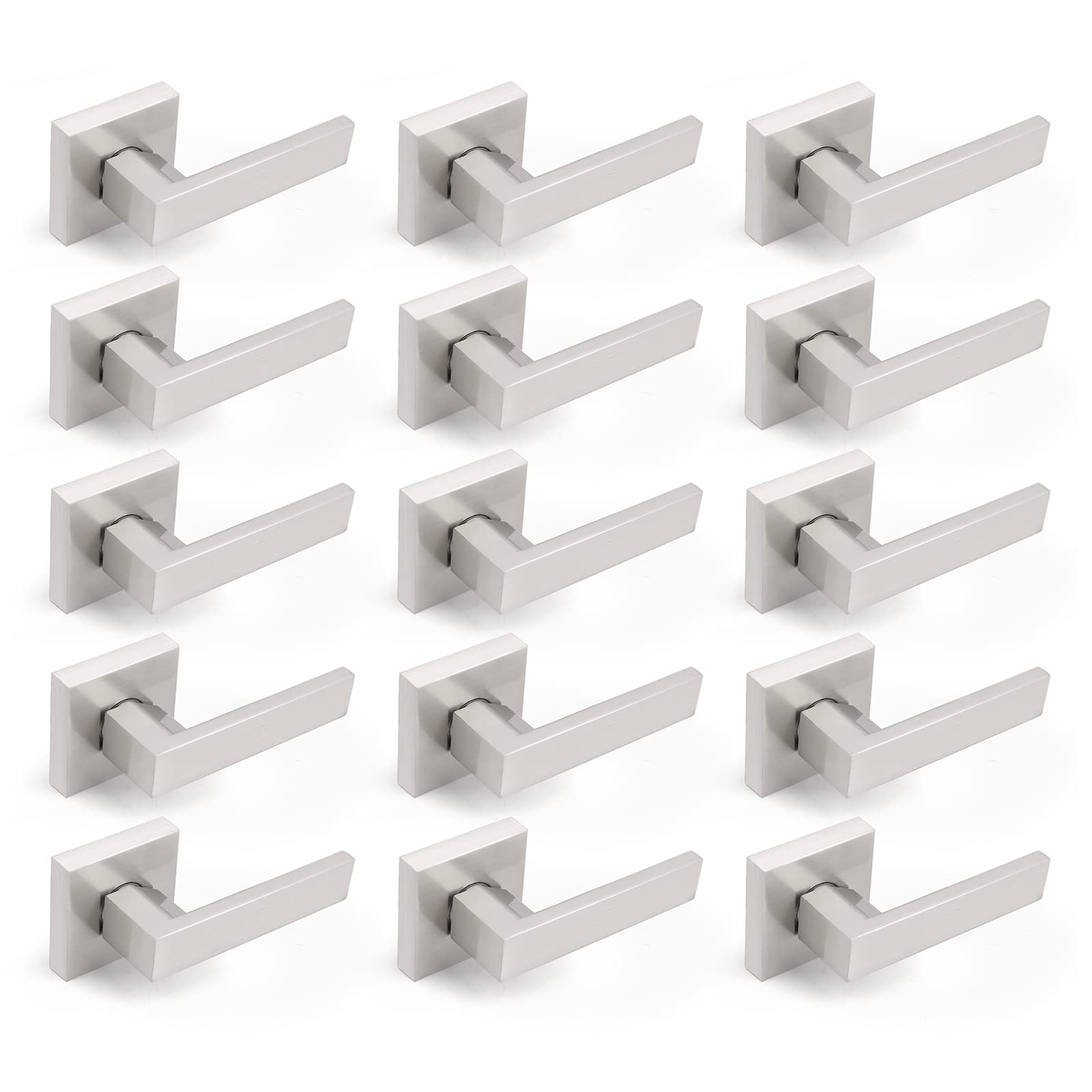 Square Dummy Door Levers Satin Nickel - Heavy Duty One-Sided Door Lock Hardware (15-Pack) - Perfect for Interior Doors, Closets, and Decorative Home Security
