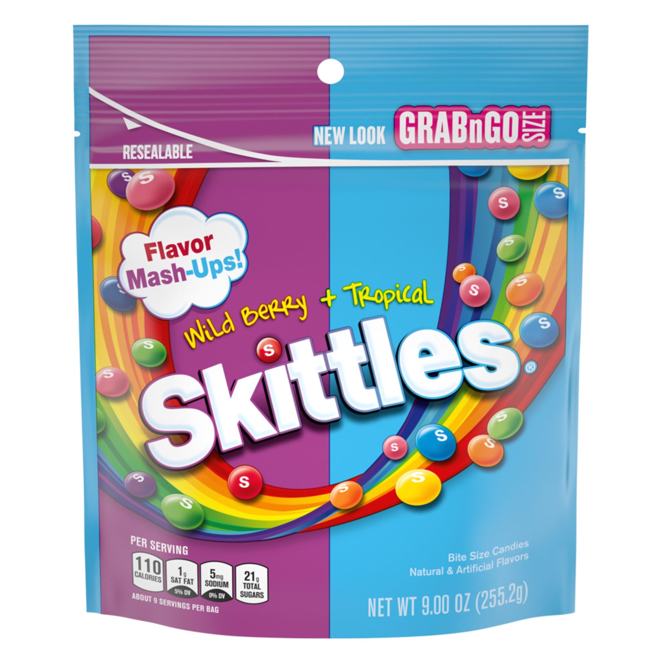 Skittles Wild Berry & Tropical Mash Up Chewy Candy - 9 Oz Resealable Bags (8 Count) - Bulk Candy Box for Parties, Halloween, Office Snacks & Movie Nights