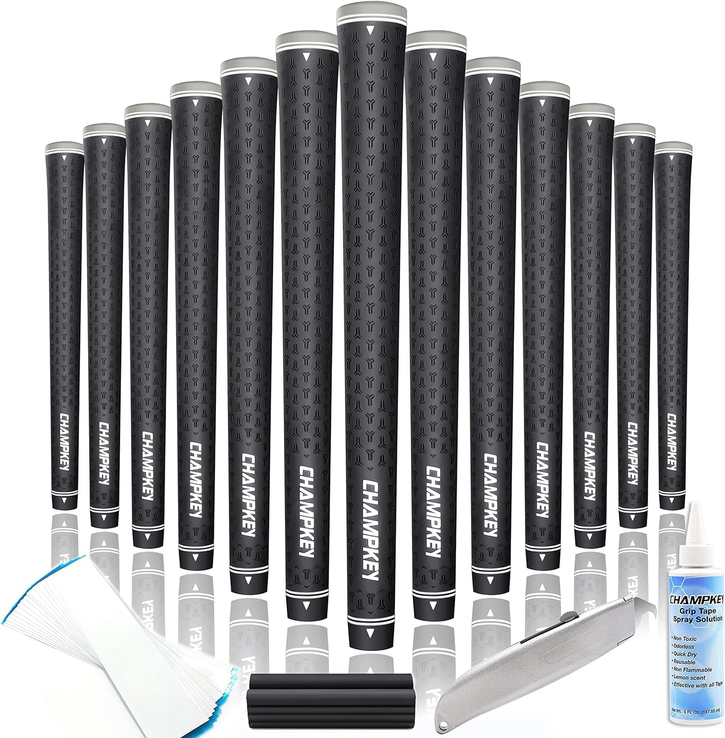 CHAMPKEY Y-LITE Golf Grips 13 Pack with All Repair Kits - All Weather Performance Rubber Golf Club Grips | High Traction & Texture Control Technology for Better Swing Control | Perfect for Driving Range, Course Play & Practice Sessions
