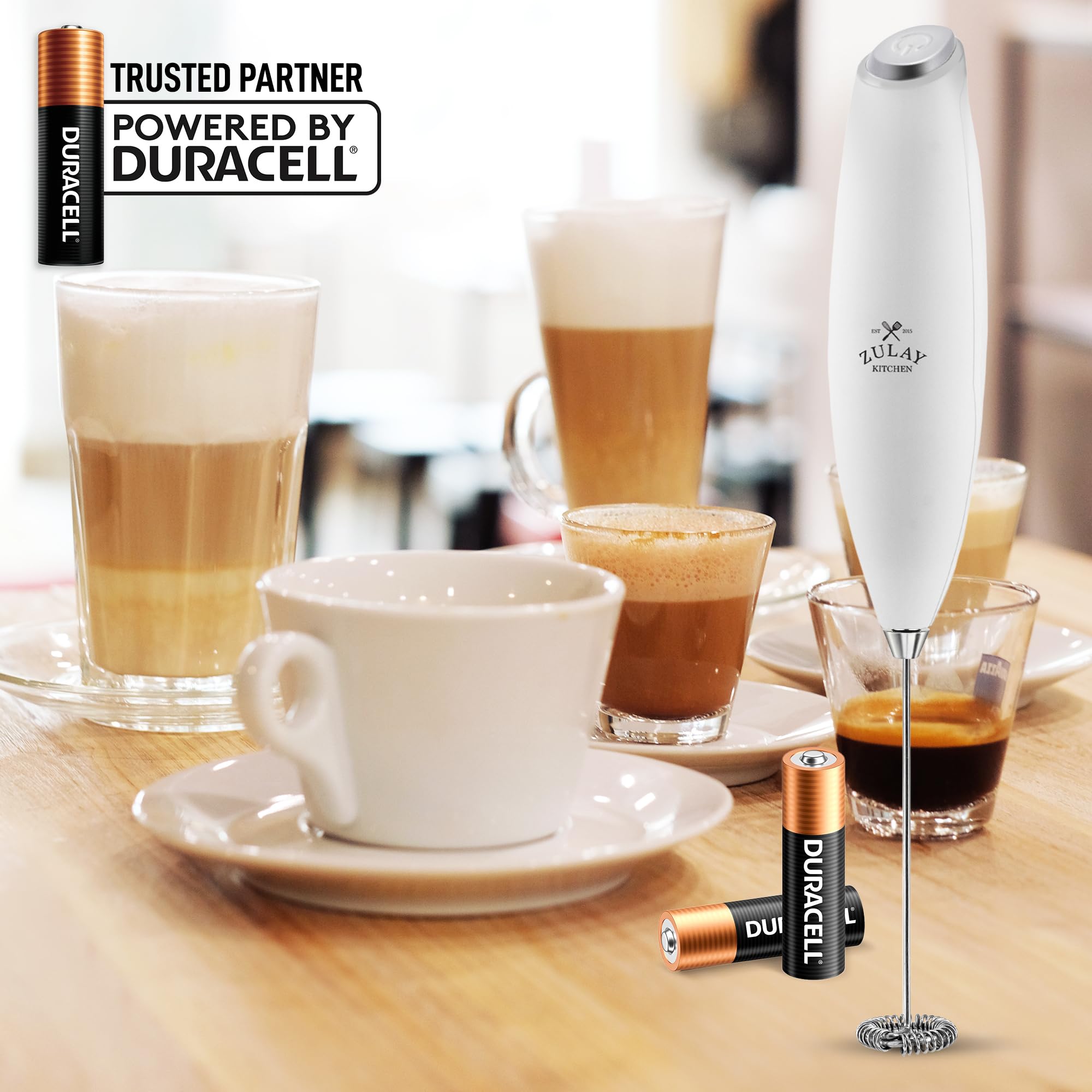 Zulay Premium Electric Milk Frother for Coffee, Latte, Matcha & Frappe - Powerful Handheld Whisk with High-Speed Motor, Mini Mixer & Foam Maker for Hot/Cold Drinks - Perfect for Home, Office & Coffee Shops (White)