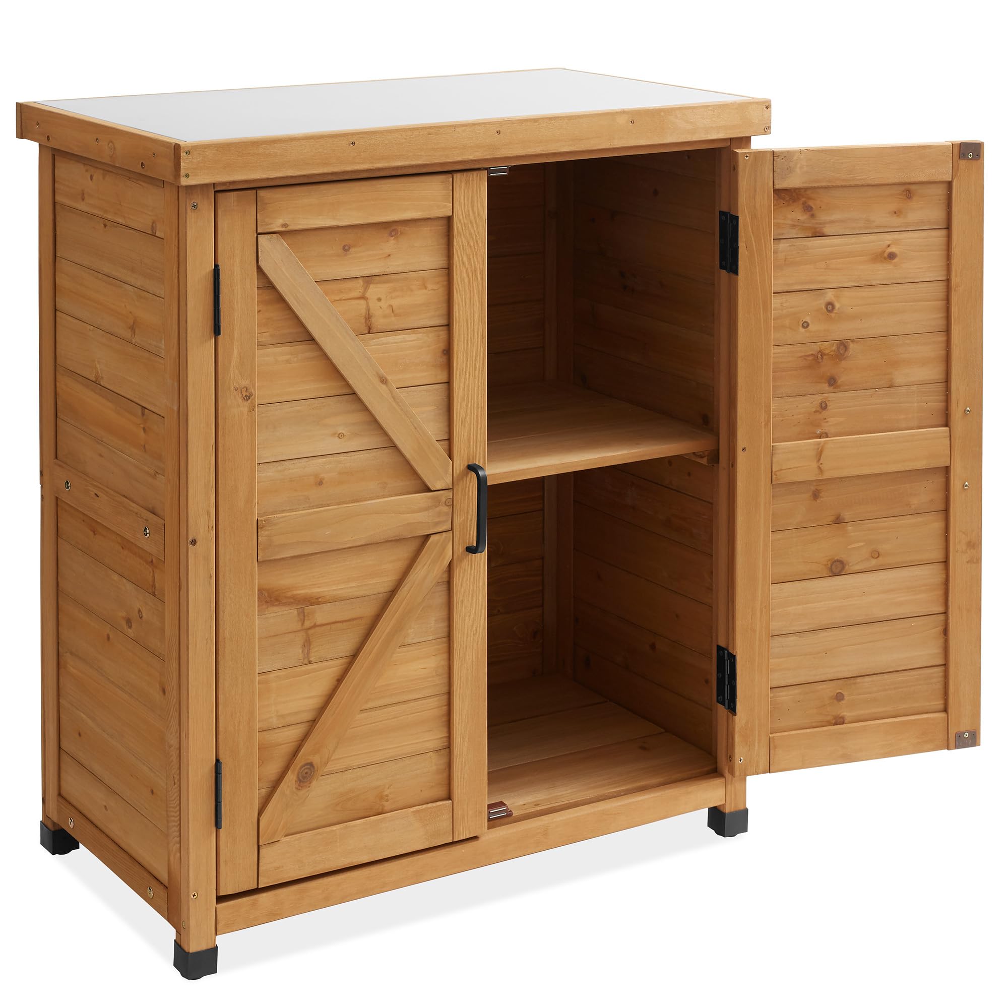 Casafield Outdoor Garden Potting Bench with Metal Tabletop & Storage Cabinet - Durable Wooden Workstation Table for Patio, Gardening & Planting - Perfect for Organizing Tools, Potting Plants & DIY Projects