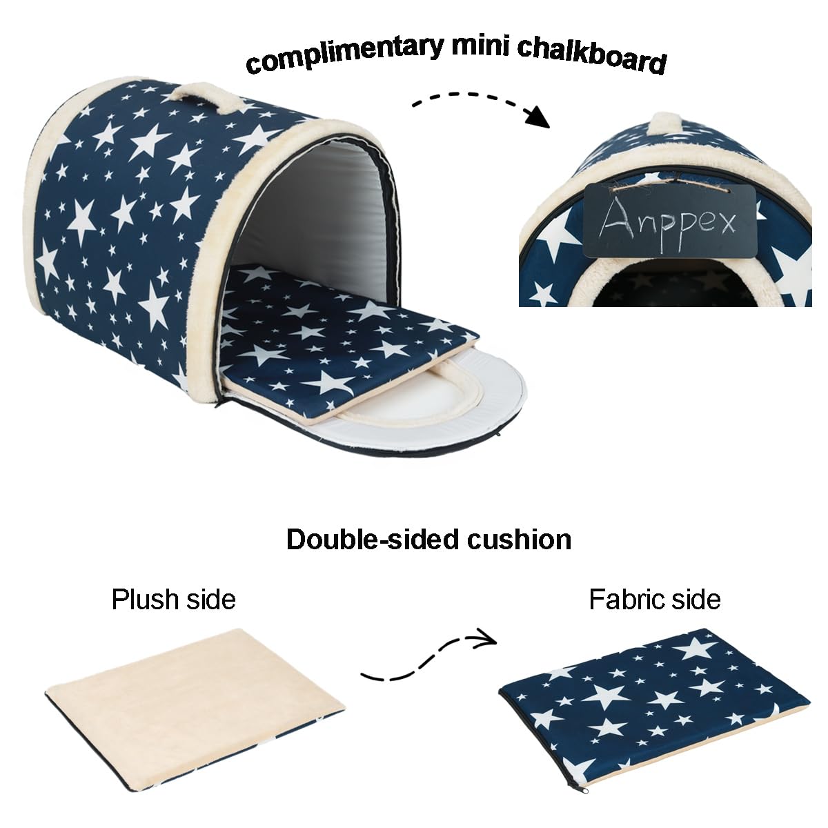 ANPPEX Large Cozy Indoor Dog House with Removable Cushion - Waterproof Covered Pet Bed for Small & Medium Dogs - Perfect for Living Room, Bedroom or Patio Use