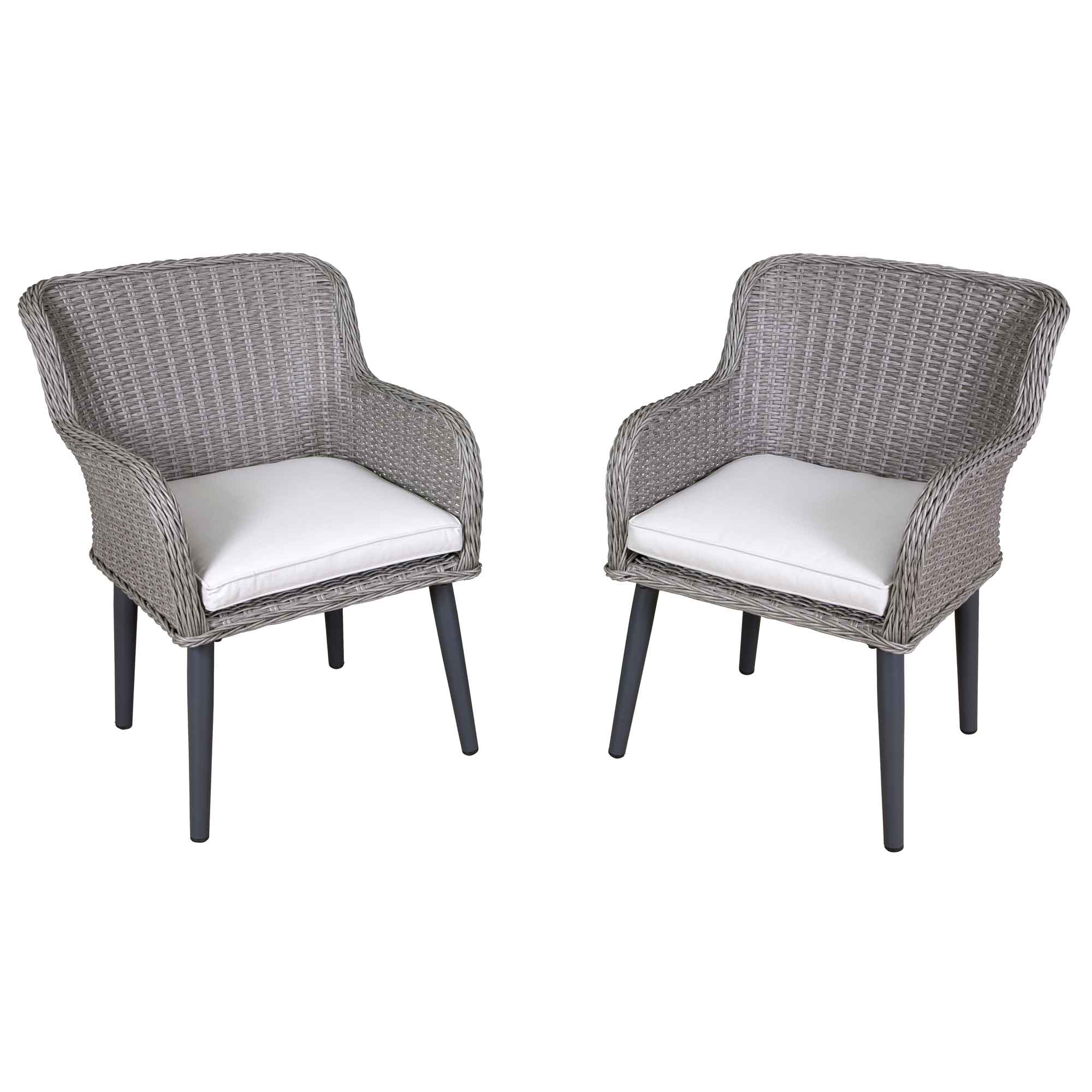 Buxton Rattan Wicker Outdoor Dining Armchair Set of 2 with Cushions - Weather-Resistant Gray Patio Furniture for Garden, Poolside & Backyard Relaxation