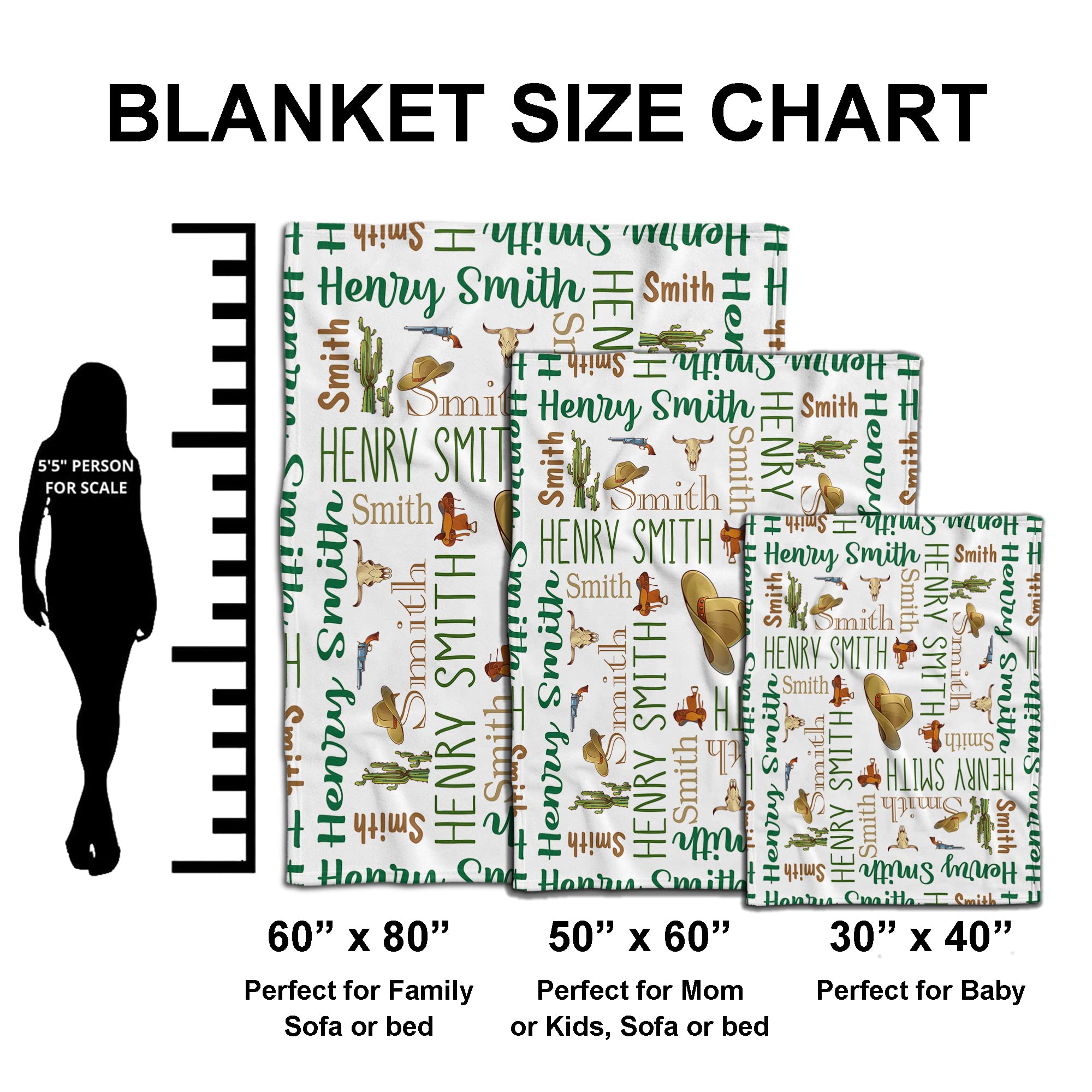 Personalized Cowboy Western Green Monogram Baby Blanket with Name - Western Nursery Theme Crib Blanket, Swaddle & Horse Design for Newborn Boys - Perfect for Cowboy-Themed Nurseries, Baby Showers & Western Gift Ideas