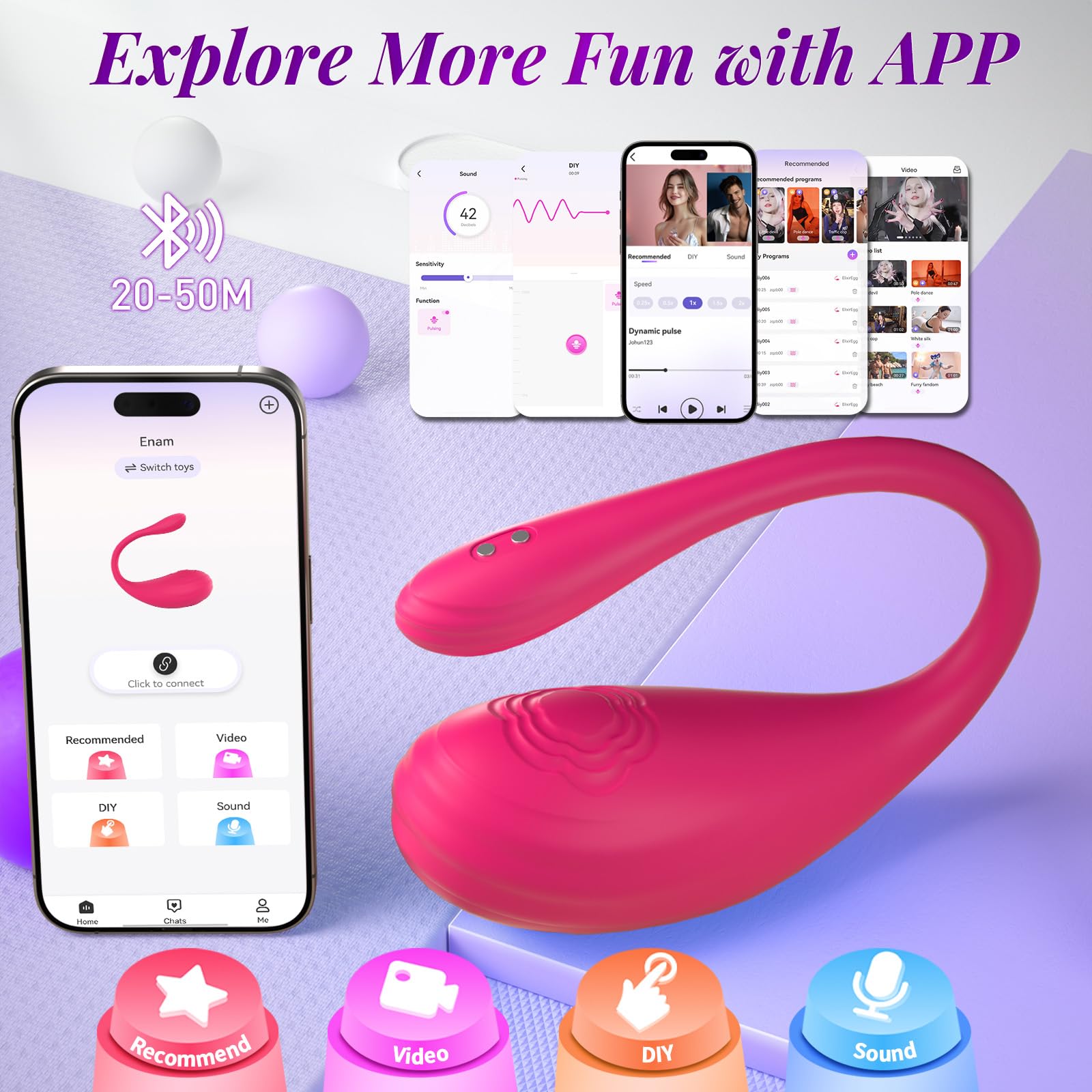 ECRVOM 3-in-1 APP Controlled Rose Vibrator - Wireless Adult Toy for Women & Couples with 7 Vibration Modes, Clitoral G-Spot Stimulation, Tapping Function - Perfect for Solo Play, Couples Intimacy & Sensual Massage