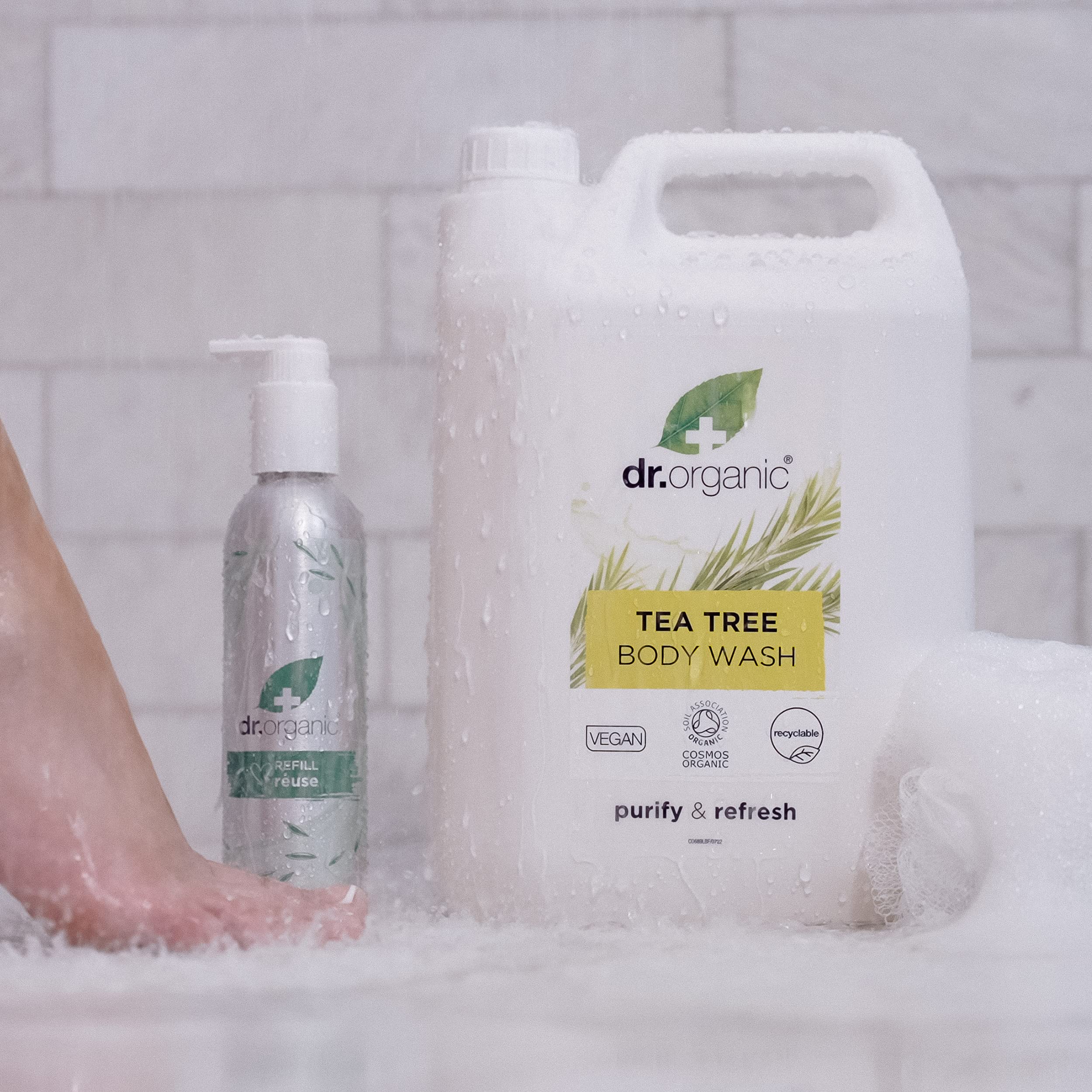 Dr Organic Aluminum Refillable Pump Bottle - 250ml Empty Container for Shampoo, Conditioner, Shower Gel & Body Wash | Perfect for Travel, Gym & Home Bathroom Organization