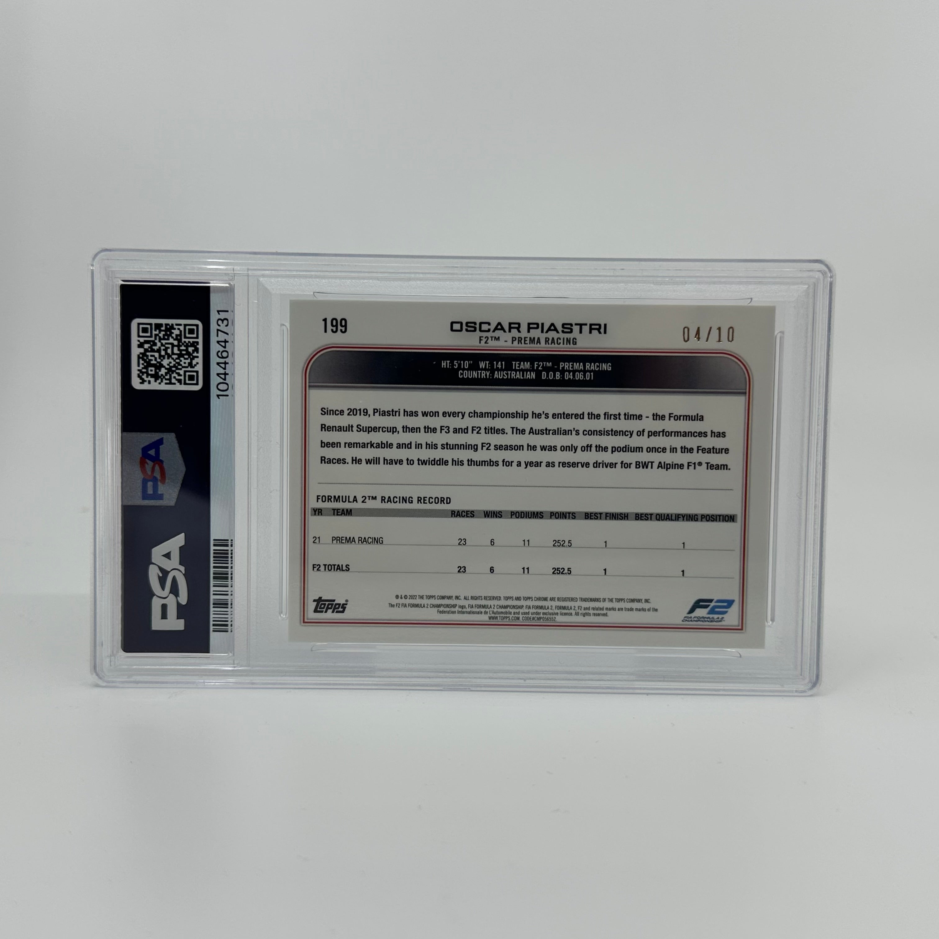 PSA 9 2004 Oscar Piastri #199 Rookie Card - Topps Sapphire Edition SSP Purple Parallel - Rare Collectible for Sports Card Investors & F1 Racing Fans (Perfect for Display, Trading, or Investment Portfolio)