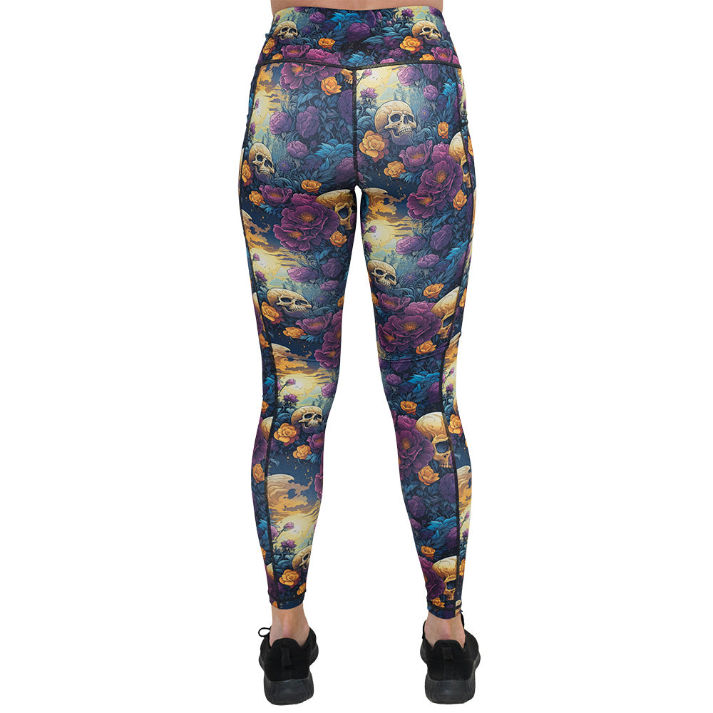 Garden Of The Dead Print Yoga Pants - Gothic Floral Leggings for Women, Halloween Workout Tights, Gothic Fashion & Cosplay Outfits