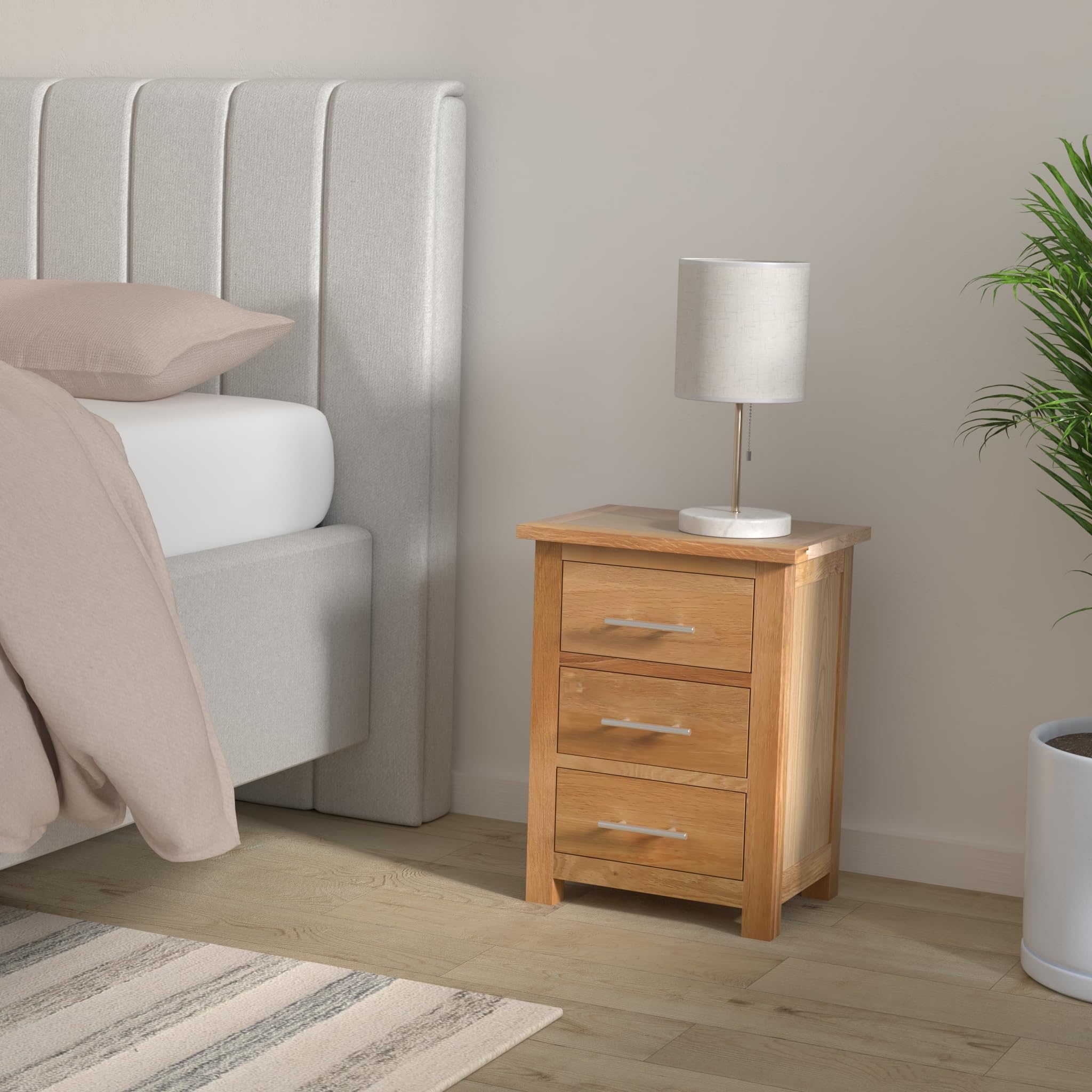 Oak Nightstand with 3 Drawers - Solid Wood Bedside Table, 42