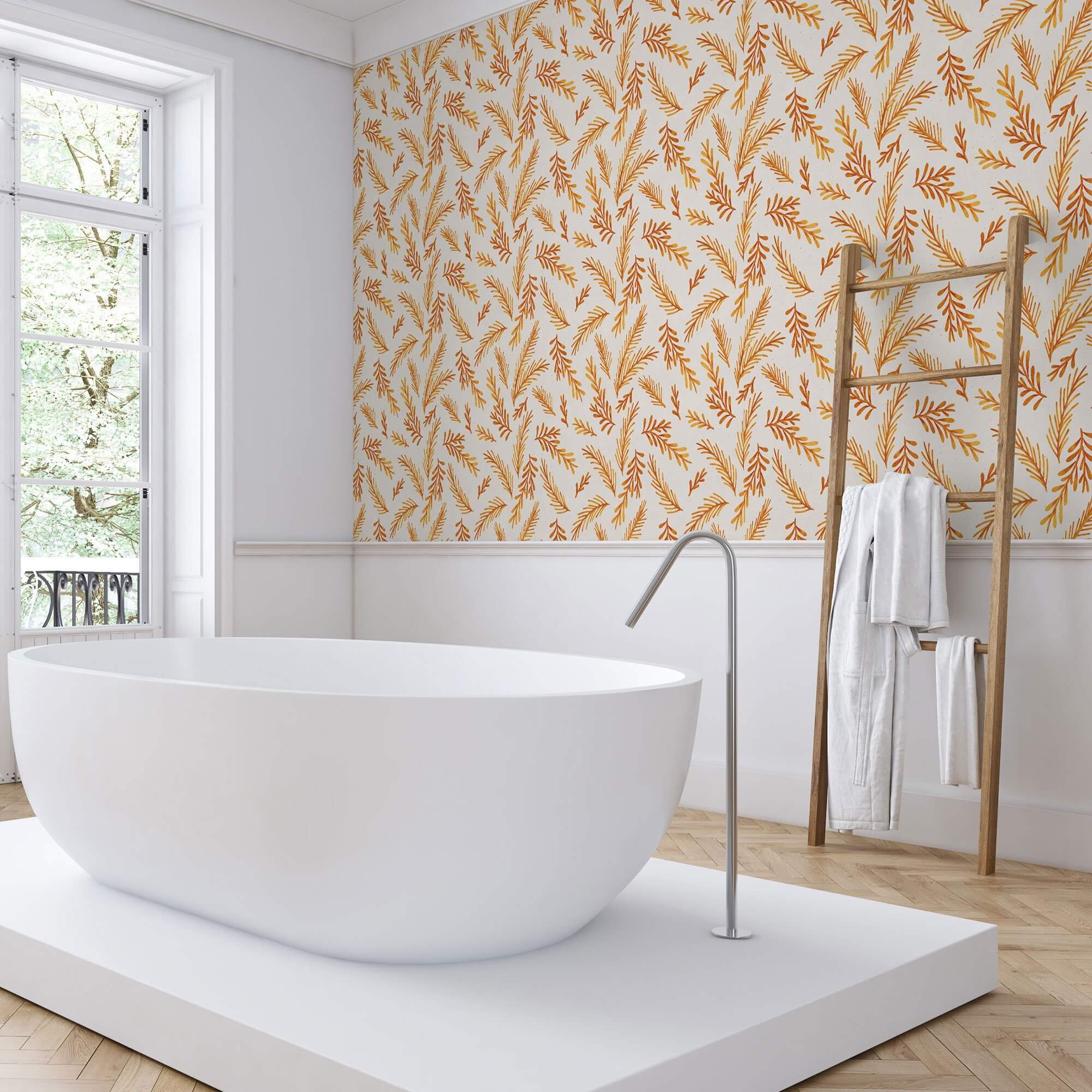 Mustard Botanical Floral Peel and Stick Removable Wallpaper 8101 - Self-Adhesive Wall Decor for Bedroom, Living Room & Nursery