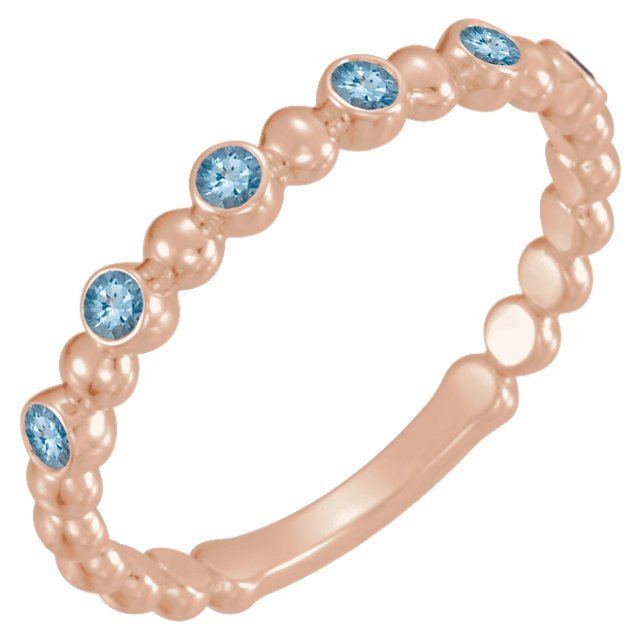 14K Gold 0.12 CTW Aquamarine 3 Stone Beaded Stackable Ring for Women - Elegant Layering Jewelry for Everyday Wear & Special Occasions