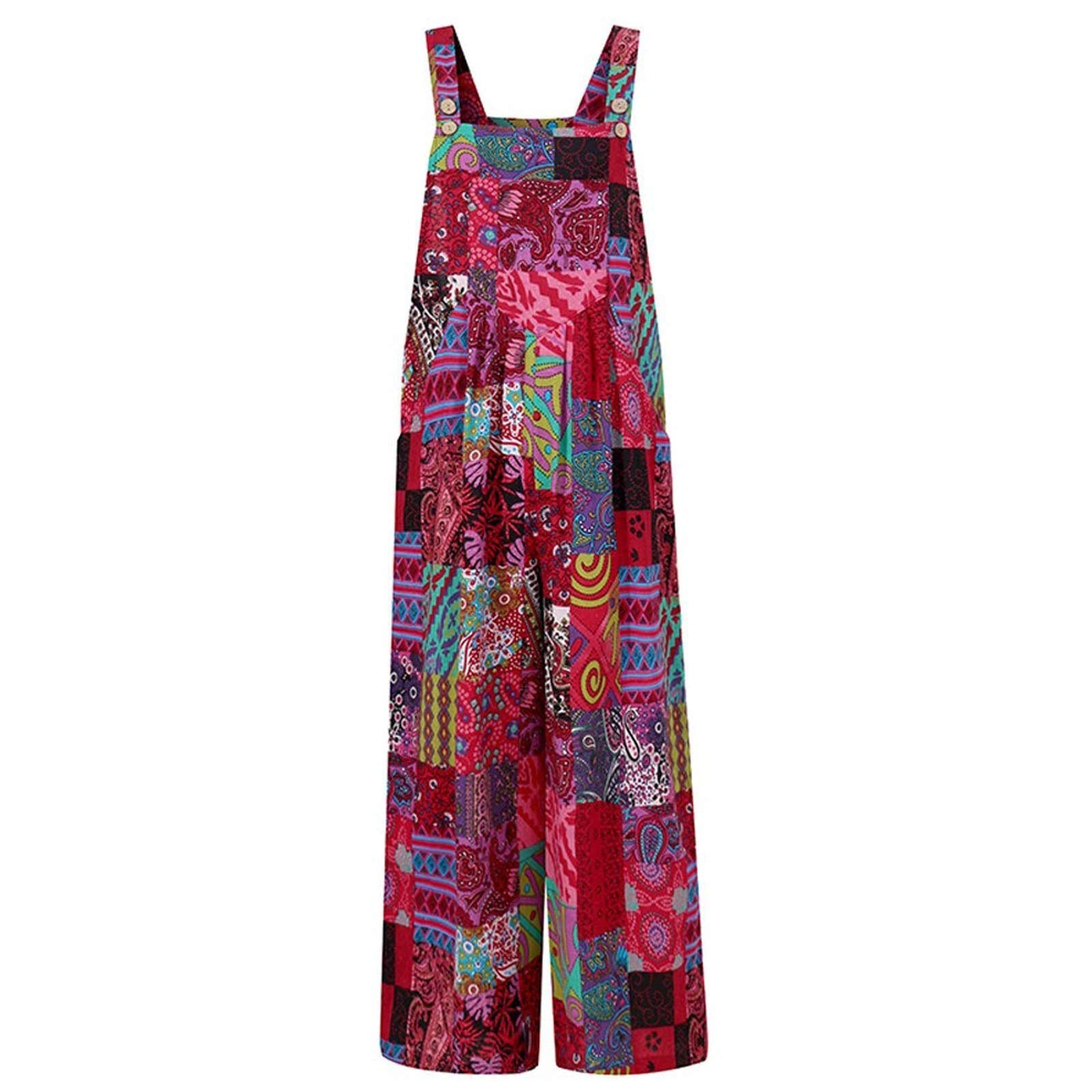 YRAETENM Women's Loose Fit Overalls - Summer Sleeveless Jumpsuit with Floral Print & Pockets | Wide Leg Suspender Pants for Casual Outings, Beach Vacations & Outdoor Activities