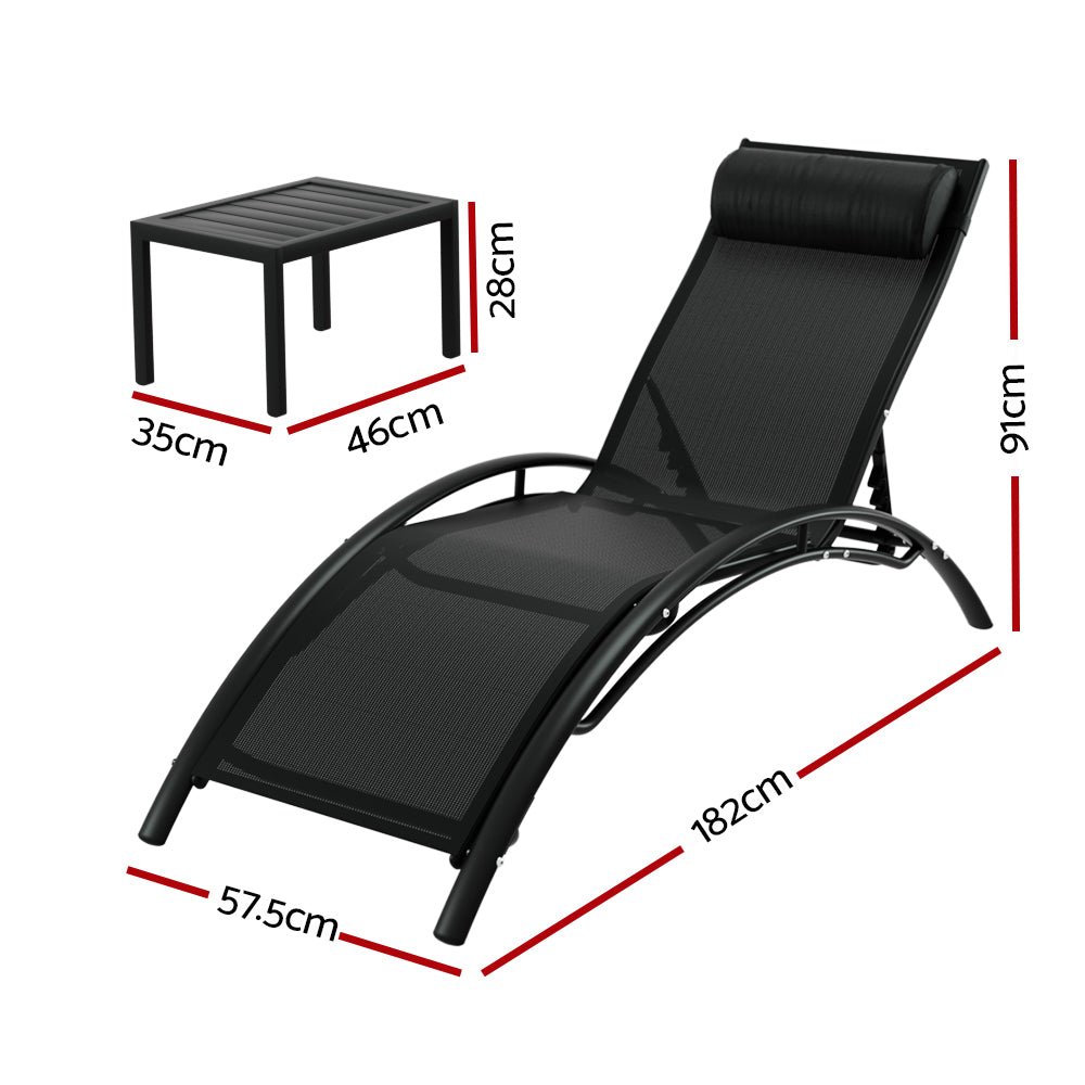 3-Piece Black Sun Lounger Set - Outdoor Patio Furniture for Poolside, Beach, and Garden Relaxation