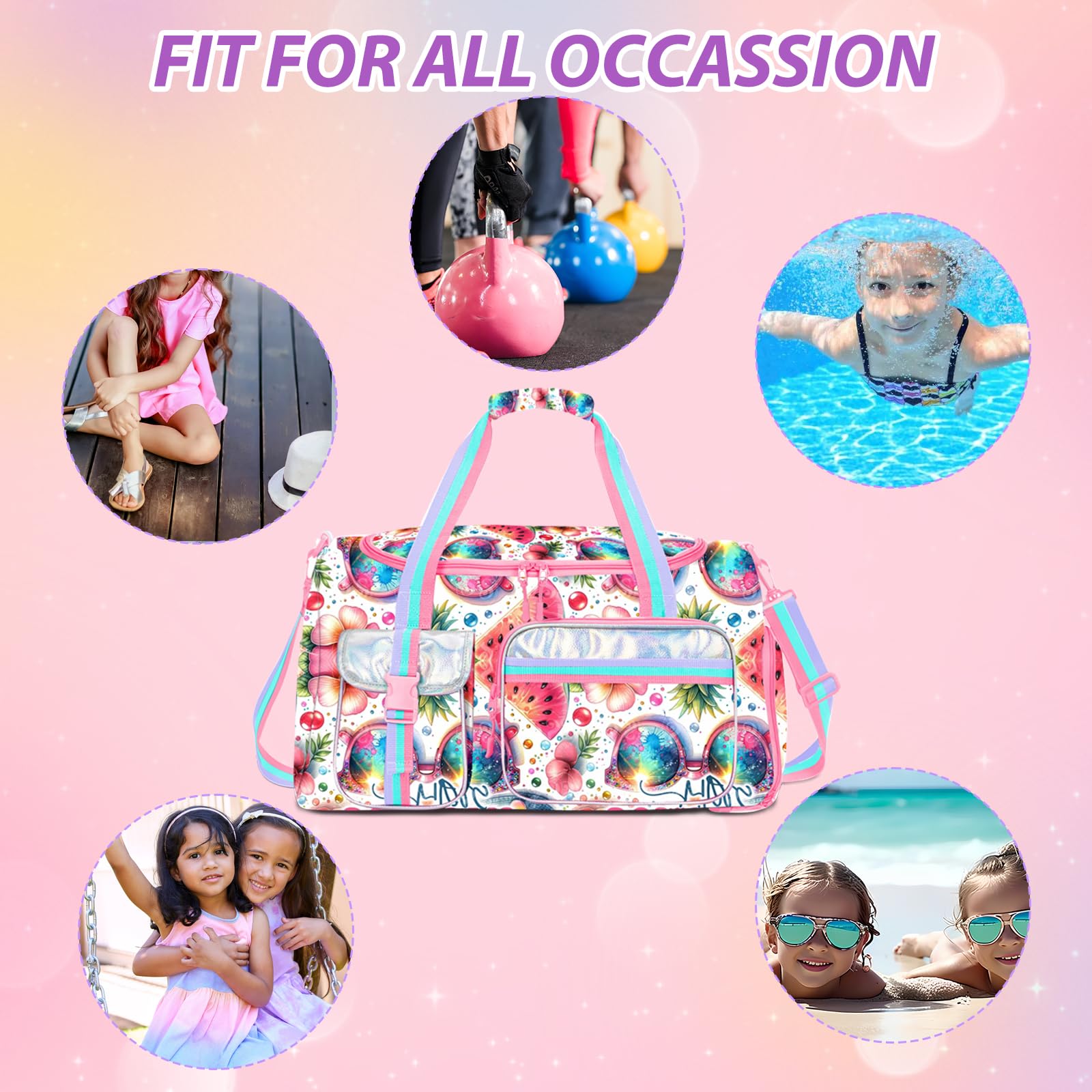 **Kids Duffle Bag for Travel & Sleepovers - Lightweight Gym & Dance Bag with Shoe Compartment - Perfect for Girls, Boys & Women (School, Sports, Weekend Trips)**