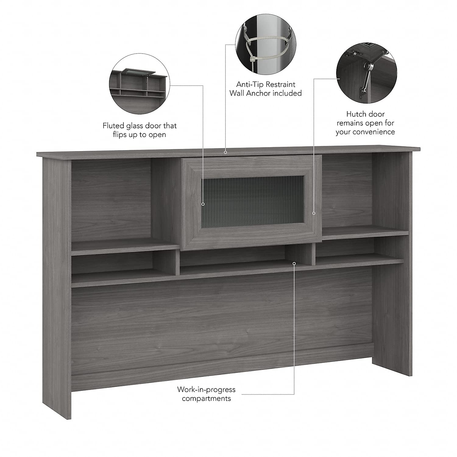 Bush Furniture Cabot 60W Hutch in Modern Gray - Stylish Home Office Desk with Storage Shelf, Perfect for Small Spaces & Work from Home Setup