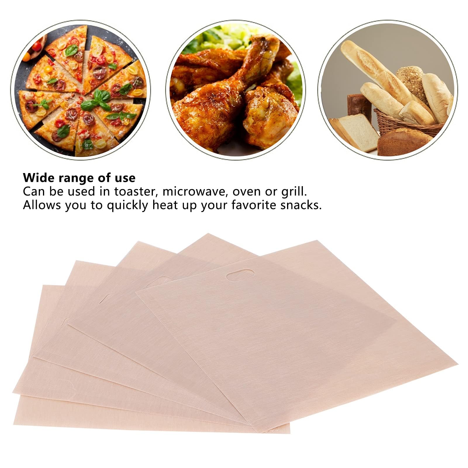 5-Pack Reusable Non-Stick Toaster Bags for Grilled Cheese, Sandwiches & Panini - Microwave & Toaster Safe Toast Pouch (16x18cm) - Perfect for Chicken Nuggets, Garlic Bread & Quick Breakfasts