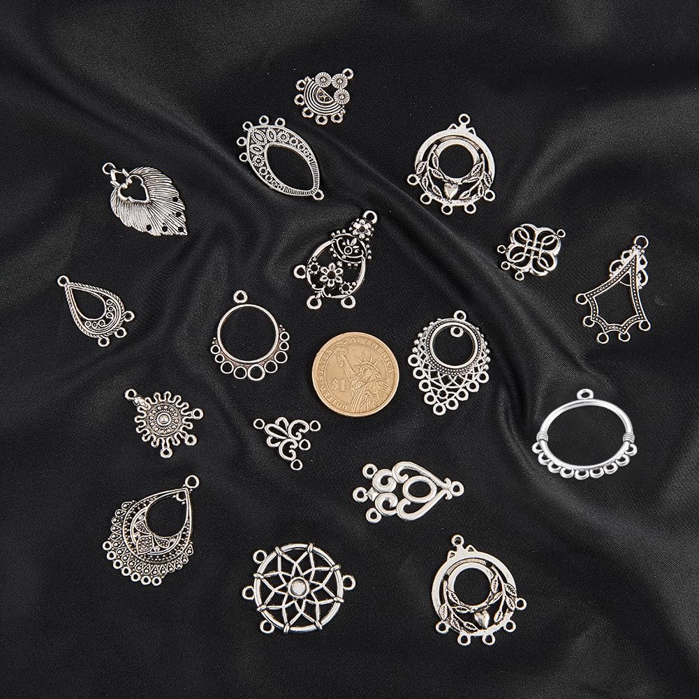 SUNNYCLUE 64Pcs Tibetan Style Earring Charms - Antique Silver Jewelry Connectors for DIY Earrings, Necklaces & Bracelets - Perfect for Boho, Ethnic & Handmade Jewelry Making