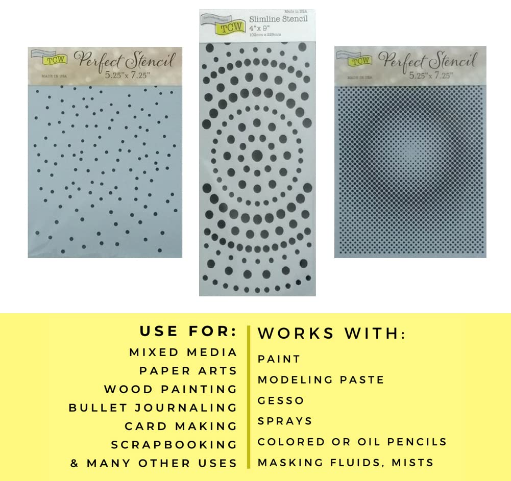 Mixed Media Stencils Set - Polka Dot, Bubble, Halftone & Grid Stencils for Painting, Card Making, Scrapbooking - Reusable DIY Circle Templates with White Cardstock - Perfect for Art Journals, Wall Decor & DIY Home Projects