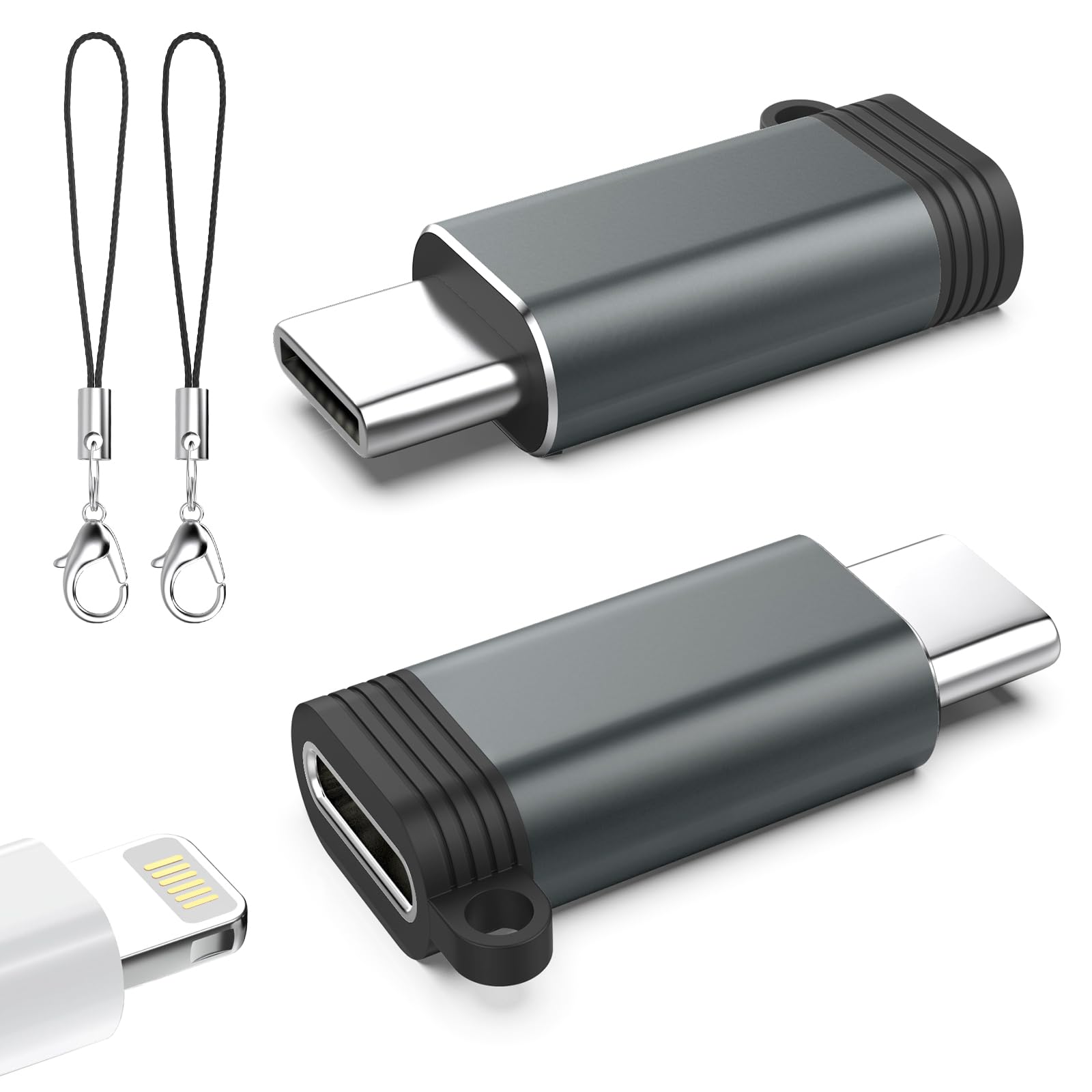 TiMOVO 2 Pack Lightning Female to USB C Male Adapter - Fast Charging & Data Transfer for iPhone 15 Pro Max/Plus, iPad Pro/Air - Anti-Lost Design (Grey) - Perfect for Travel, Office & Home Charging