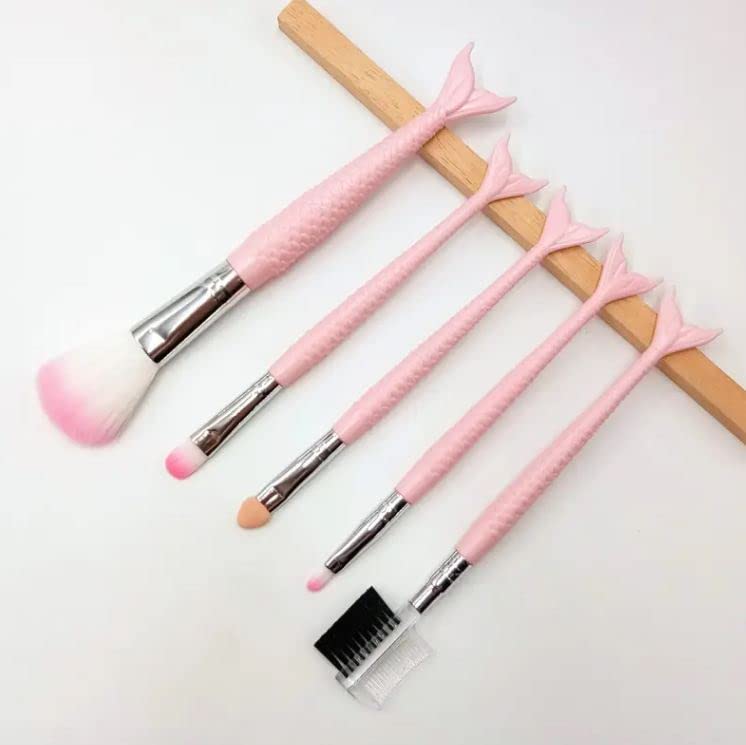 Sunaina 5-Piece Makeup Brush Set - Soft 3D Mermaid Hair Foundation Brush, Powder Brush & Face Makeup Kit (Colors May Vary) - Perfect for Professional Makeup Artists & Home Beauty Routines