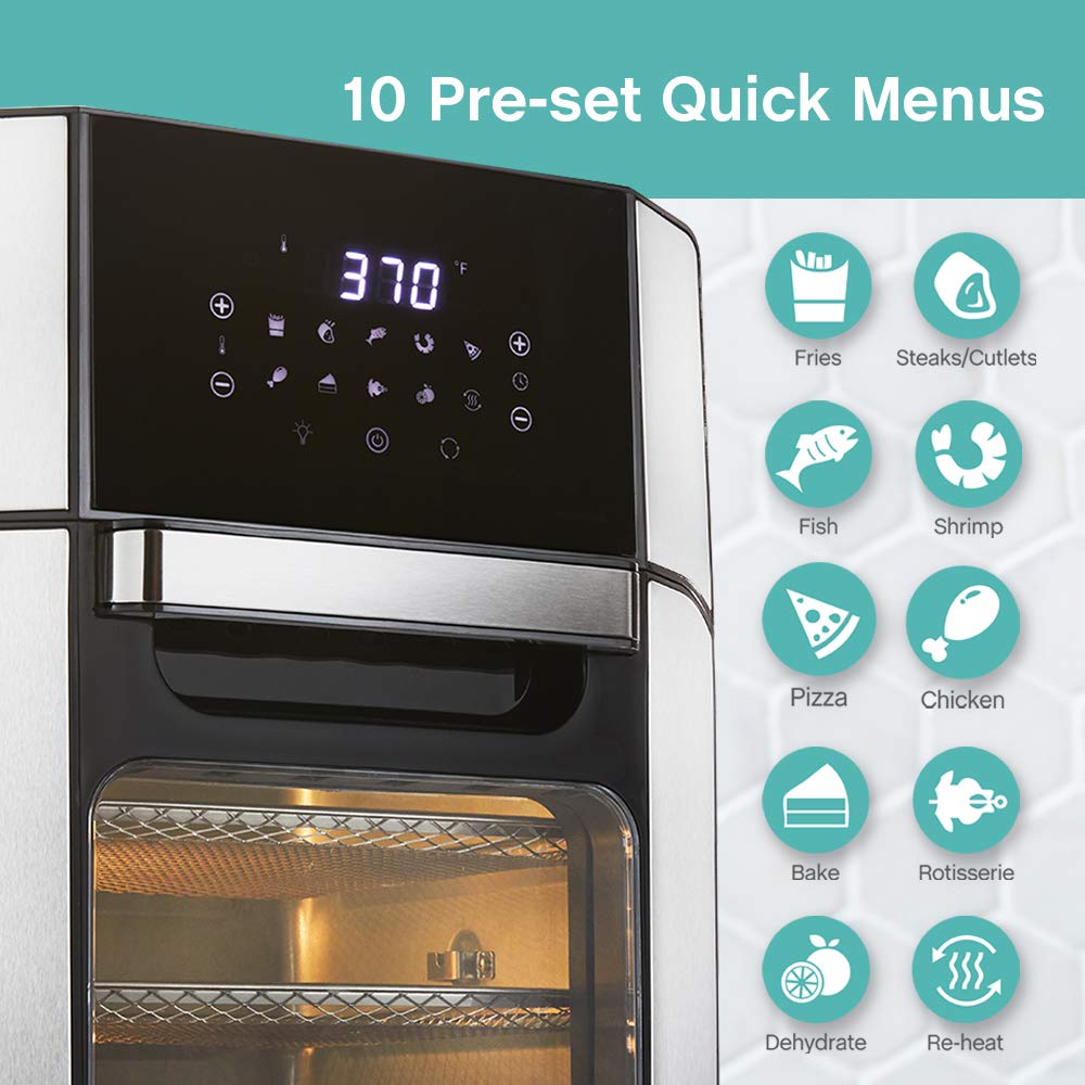 West Bend AFWB12BK13 12.6 Quart Digital Air Fryer Oven with Rotisserie - 1700W Countertop Convection Cooker with 10 Preset Menus for Roasting, Baking & Frying - Perfect for Family Dinners, Meal Prep & Healthy Cooking (Black)