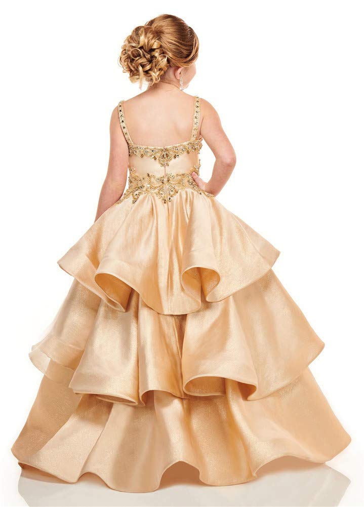 Girl's Beaded Pageant Dress with Straps & Square Neckline - Elegant Hi-Low Flower Girl Dress for Weddings, Pageants & Special Occasions