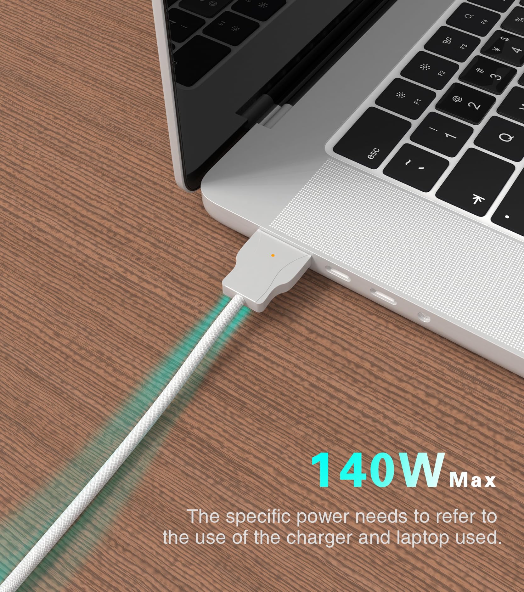 140W USB C to Magnetic Charging Cable - 3 Unique Designs, 6.6ft Fast Charger for MacBook Pro M1/M2/M3 (2021-2024) & MacBook Air (2022-2023) - Perfect for Home, Office & Travel Use