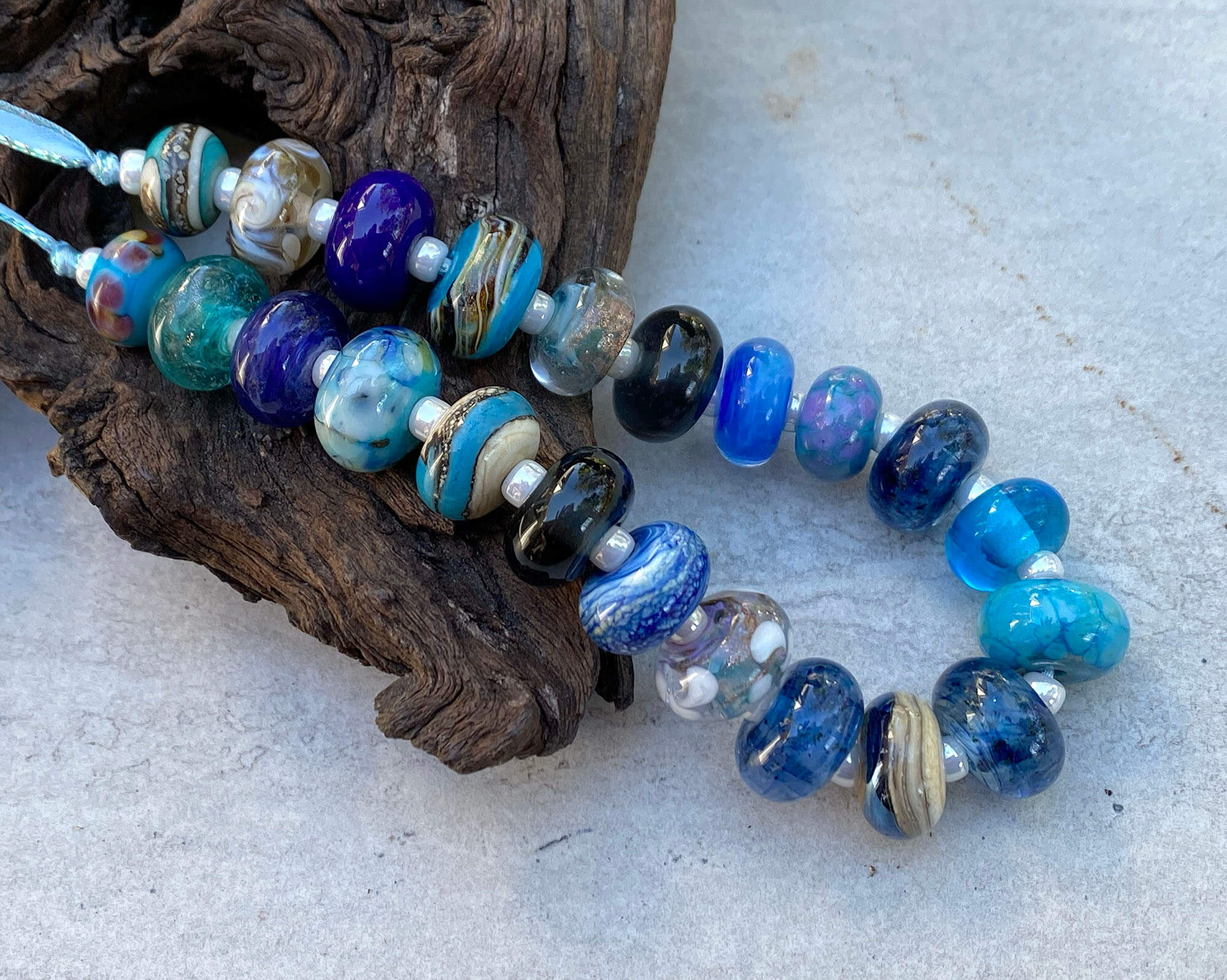 22 Blue Orphan Lampwork Bead Set SRA - Handmade Glass Beads for Jewelry Making, DIY Crafts & Scrapbooking - Perfect for Necklaces, Bracelets & Home Decor