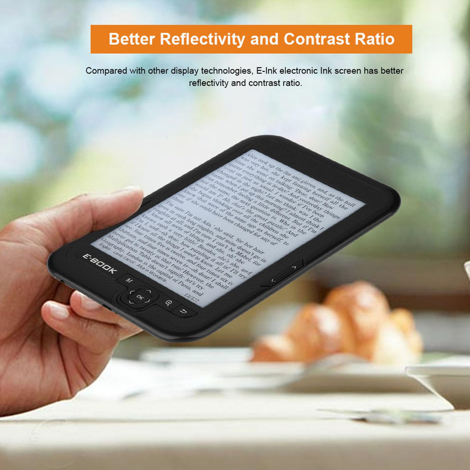 6 Inch Ebook Reader with E Ink Display - 600x800 Resolution, 300DPI, 8GB Storage, Blue Cover - Lightweight & Eye-Friendly for Reading, Travel, and Studying