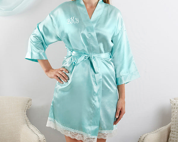 Elegant Lace Kimono Robe in Aqua - Lightweight Summer Cover Up for Women, Beach Wedding Bridal Party, Spa Bathrobe, Boho Chic Loungewear